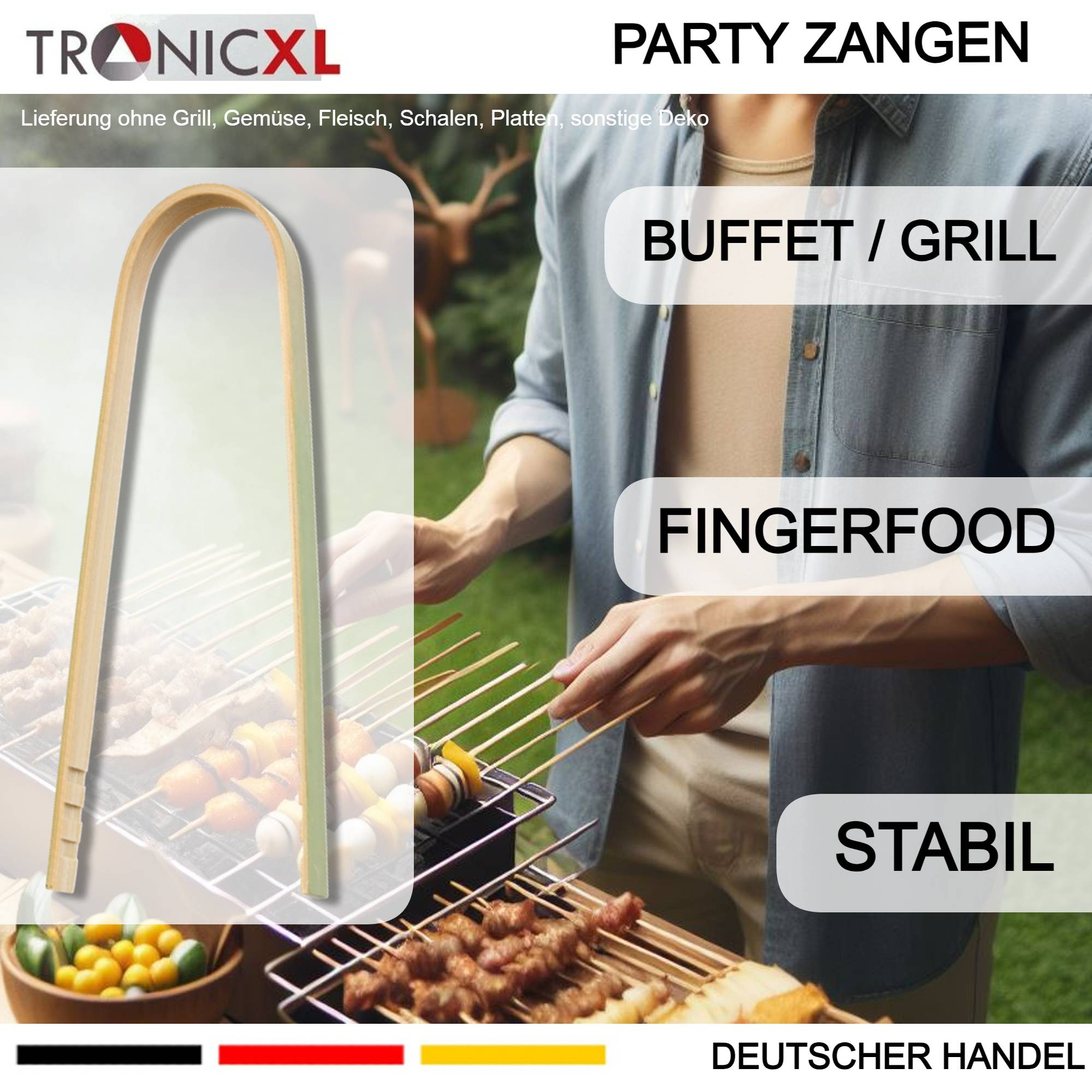 100 x 100mm Bambus Fingerfood Zangen Einwegbesteck Party Grillen BBQ Gastronomie robust Partybesteck Einmalbesteck