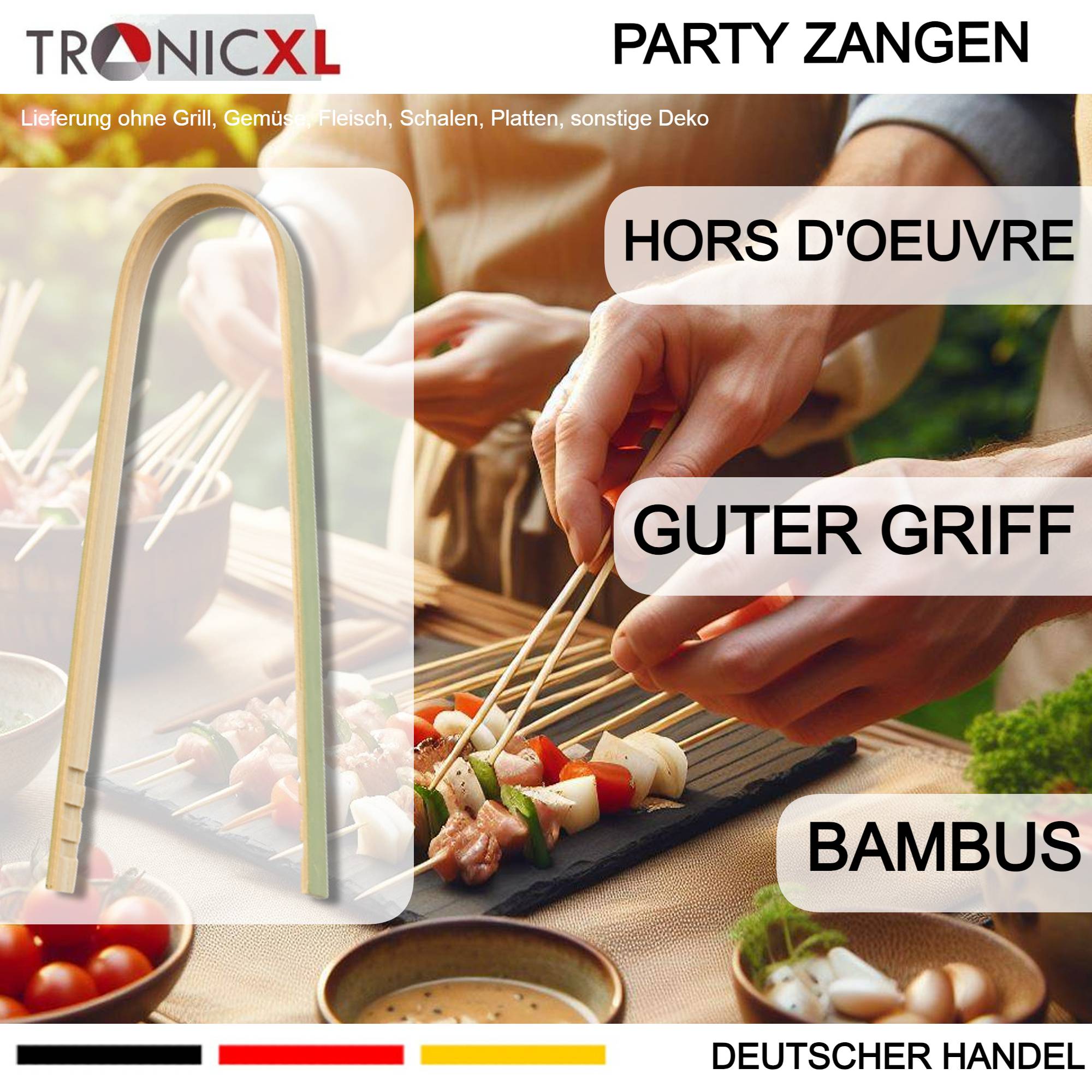 100 x 100mm Bambus Fingerfood Zangen Einwegbesteck Party Grillen BBQ Gastronomie robust Partybesteck Einmalbesteck