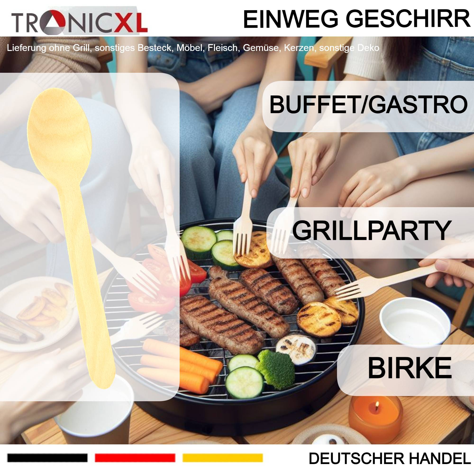 1000 x Einweg Löffel Einwegbesteck Besteck Holzlöffel Camping Grillen BBQ Gastronomie robust Partybesteck Einmalbesteck