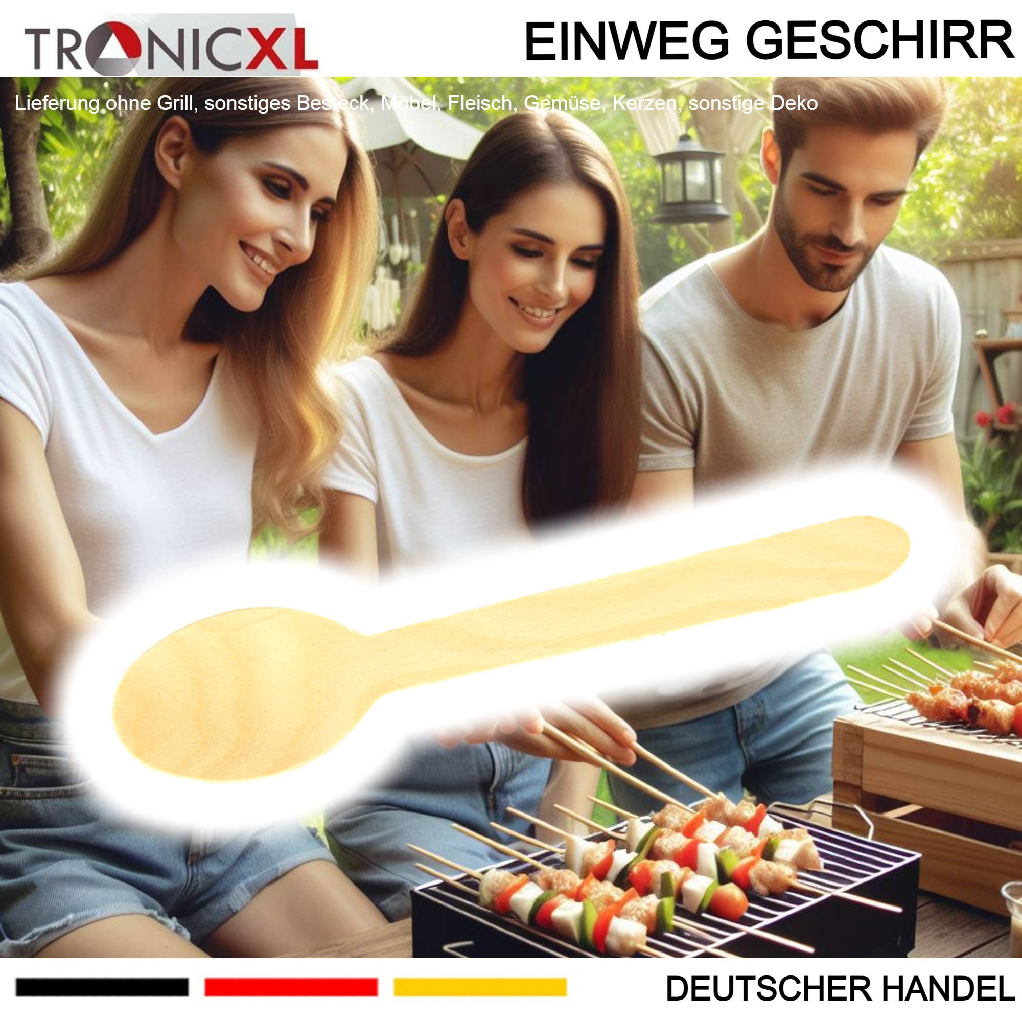 1000 x Einweg Löffel Einwegbesteck Besteck Holzlöffel Camping Grillen BBQ Gastronomie robust Partybesteck Einmalbesteck
