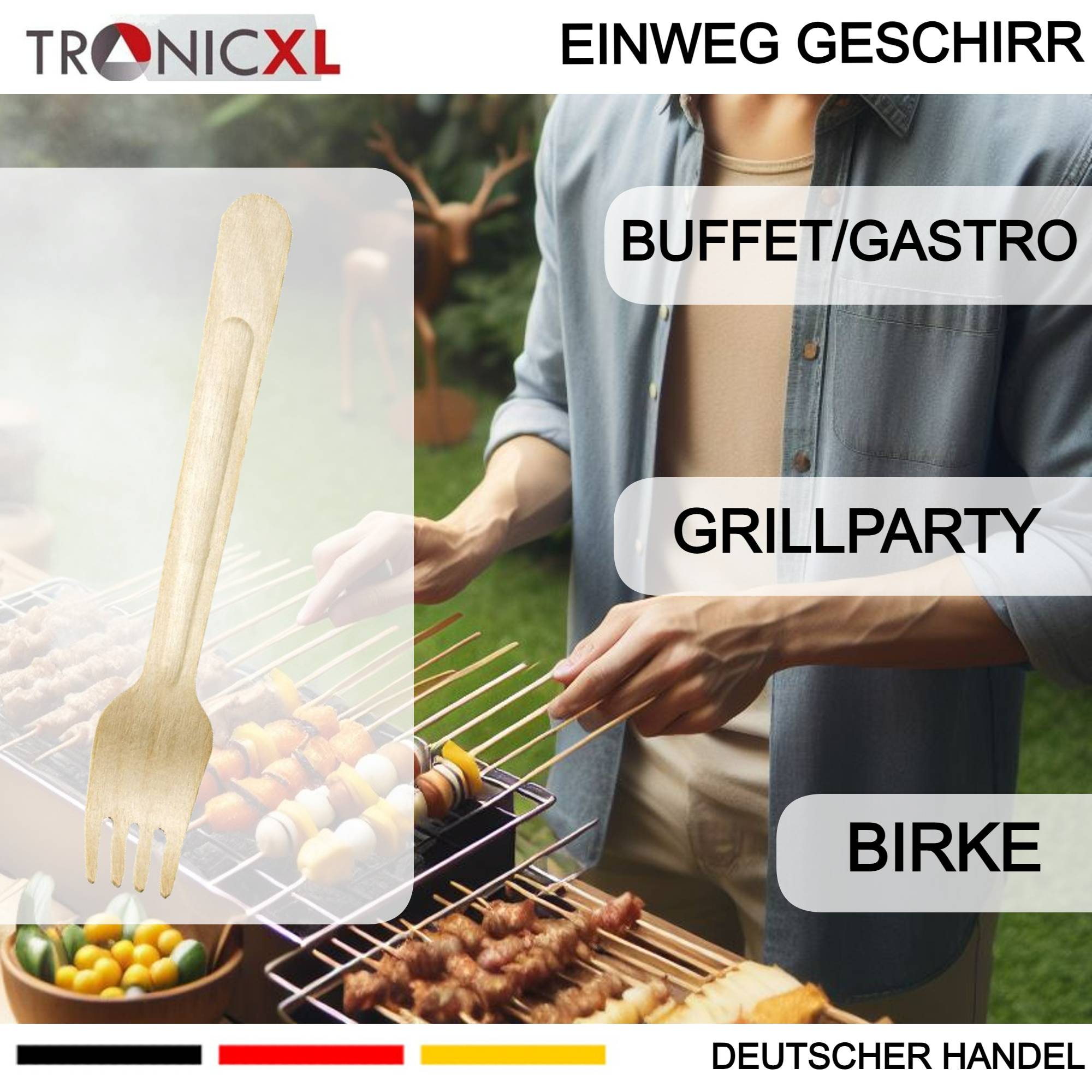 1000 x Einweg Gabel Einwegbesteck Besteck Holzgabel Camping Grillen BBQ Gastronomie robust Partybesteck Einmalbesteck