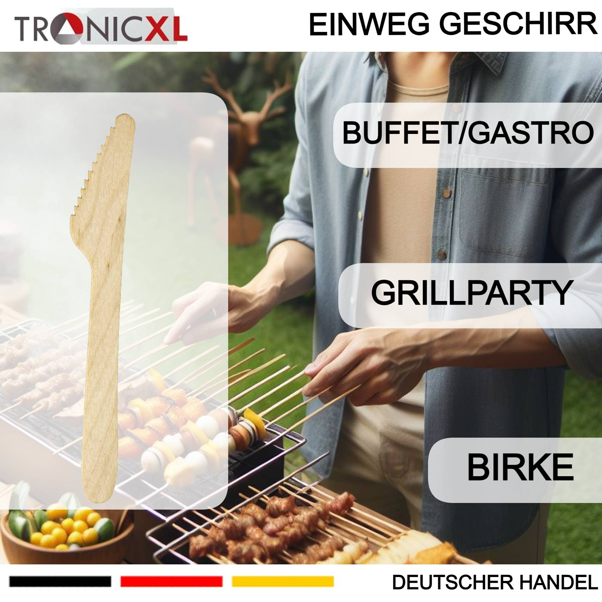 200 x Einweg Messer Einwegbesteck Besteck Holzmesser Camping Grillen BBQ Gastronomie robust Partybesteck Einmalbesteck