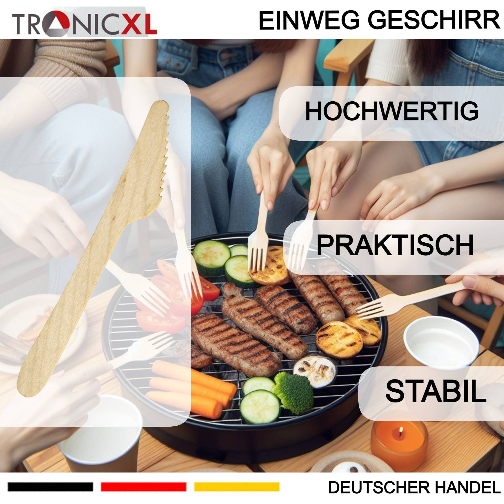 200 x Einweg Messer Einwegbesteck Besteck Holzmesser Camping Grillen BBQ Gastronomie robust Partybesteck Einmalbesteck