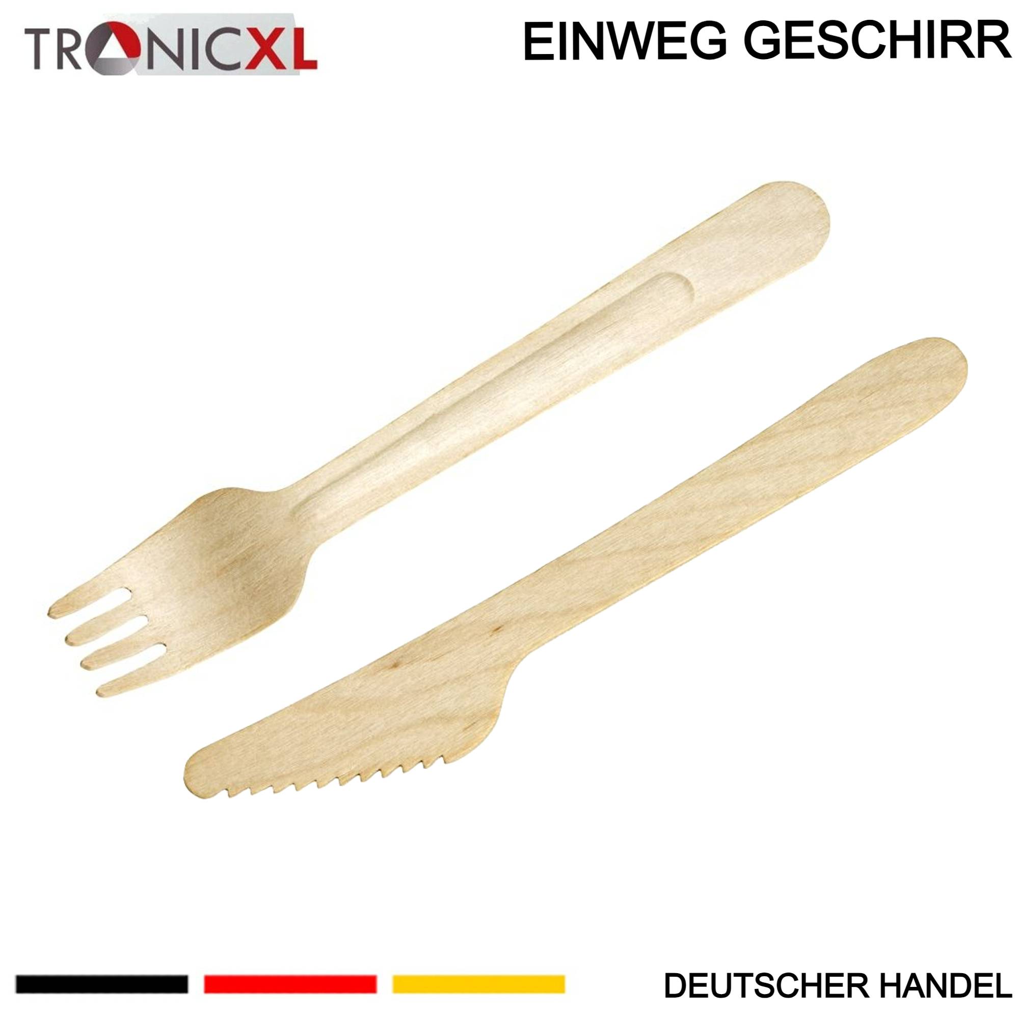 200 x Einweg Gabel + Messer Einwegbesteck Geschirr Besteck Holzmesser Camping Grillen BBQ Gastronomie Partybesteck