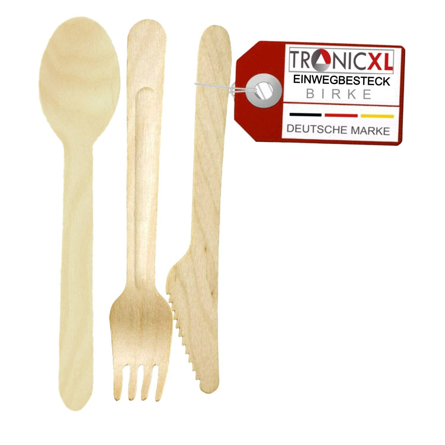 1000 x Holzgeschirr Set Löffel Gabel Messer Camping Besteck Holz Geschirr BBQ Grillen Einwegbesteck Einweg Holzbesteck