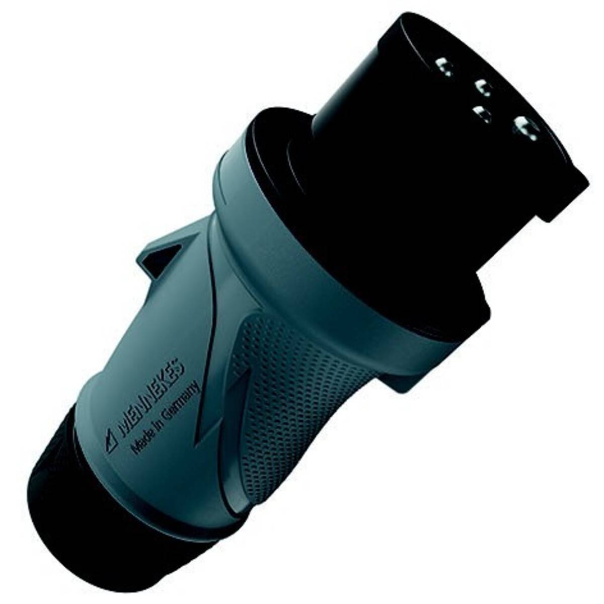 Blau-schwarzer Elektrostecker shown auf weißem Hintergrund.