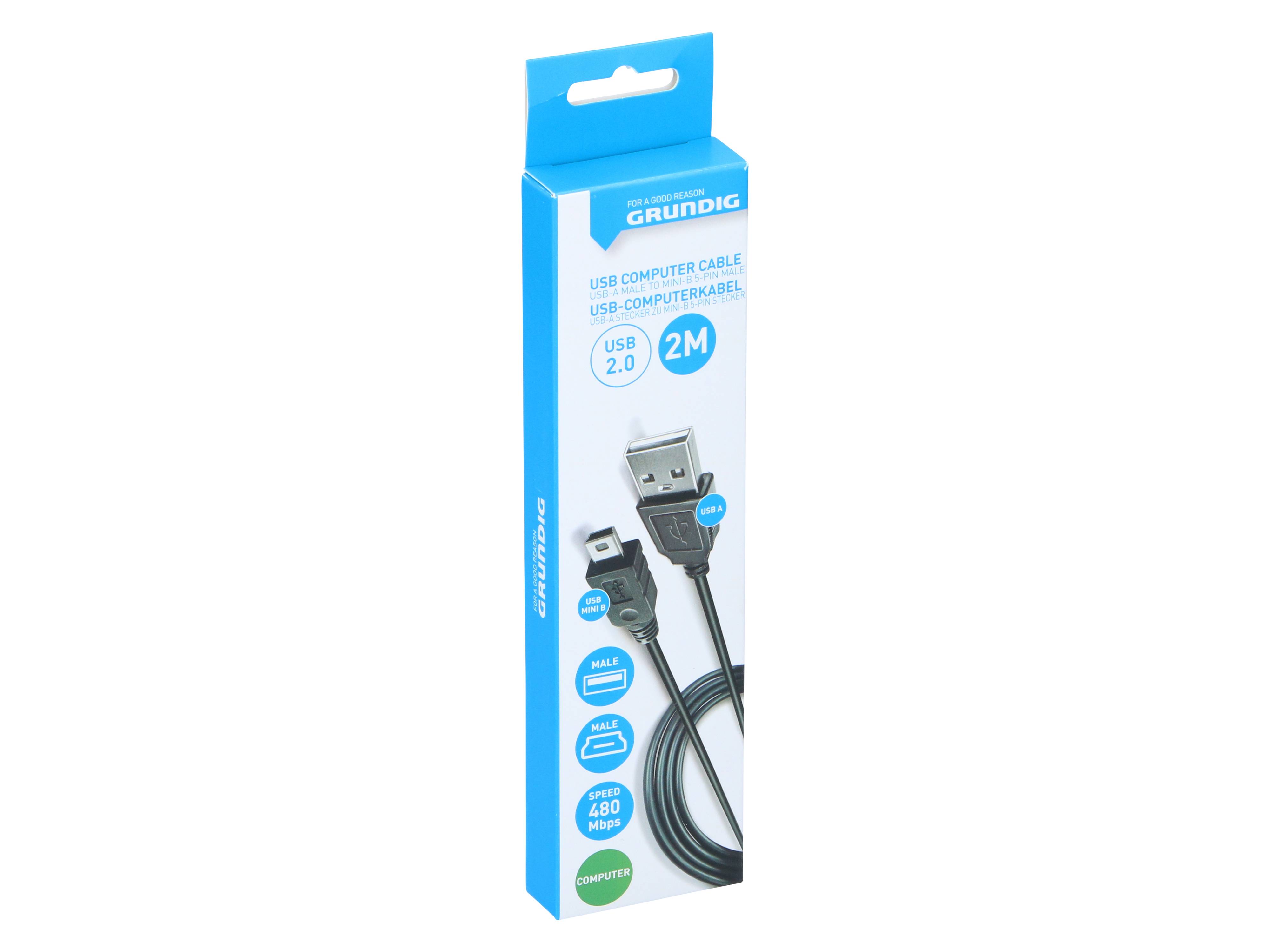 GRUNDIG USB-Kabel, USB-A zu USB-Mini-B 2.0, 2 m