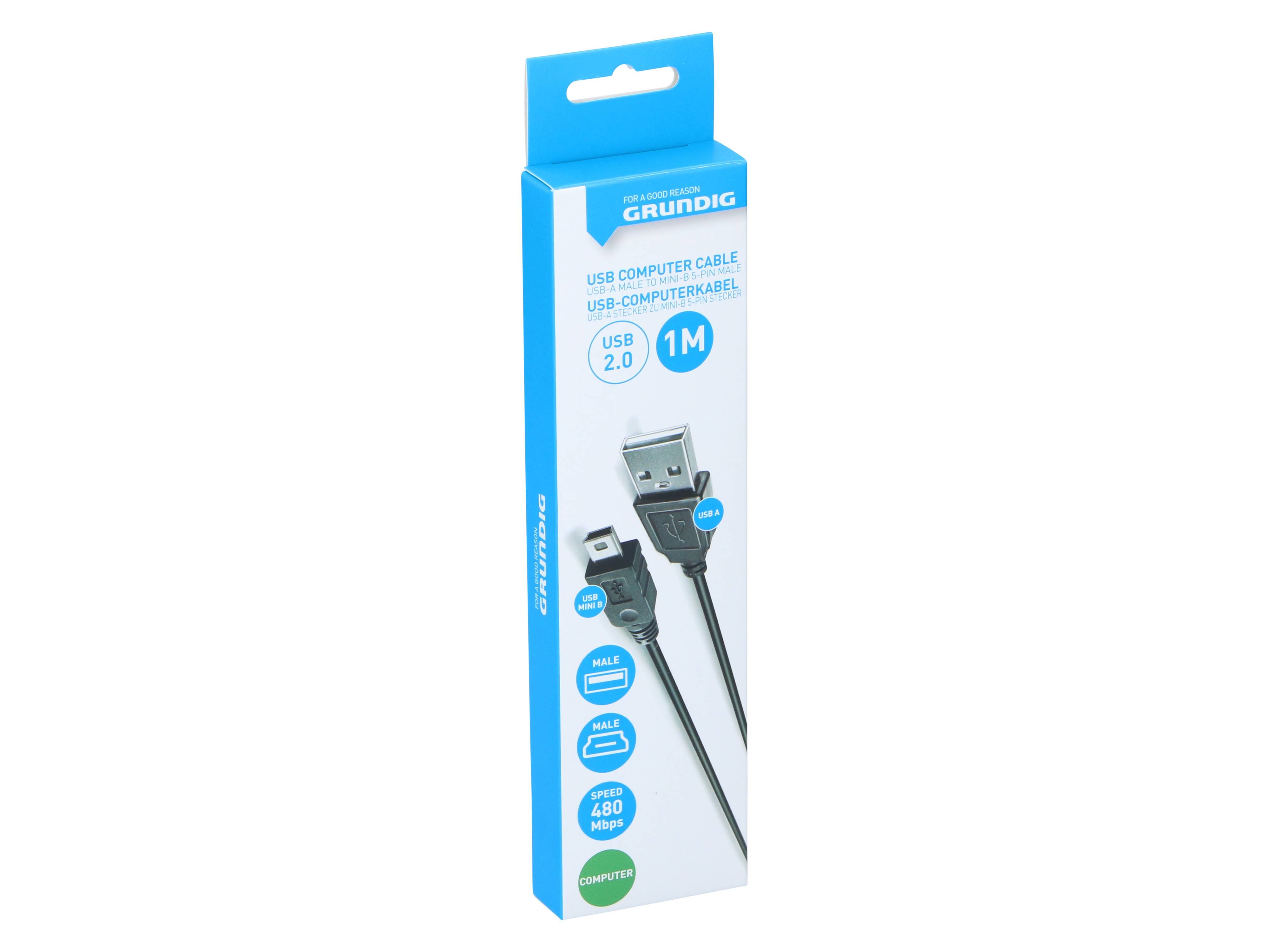 GRUNDIG USB-Kabel, USB-A zu USB-Mini-B 2.0, 1 m