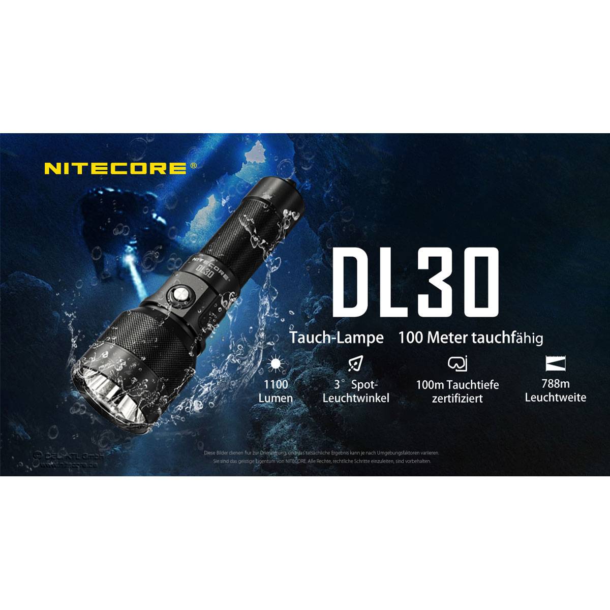 Nitecore DL30 Tauchlampe 1100 Lumen - Schwarz