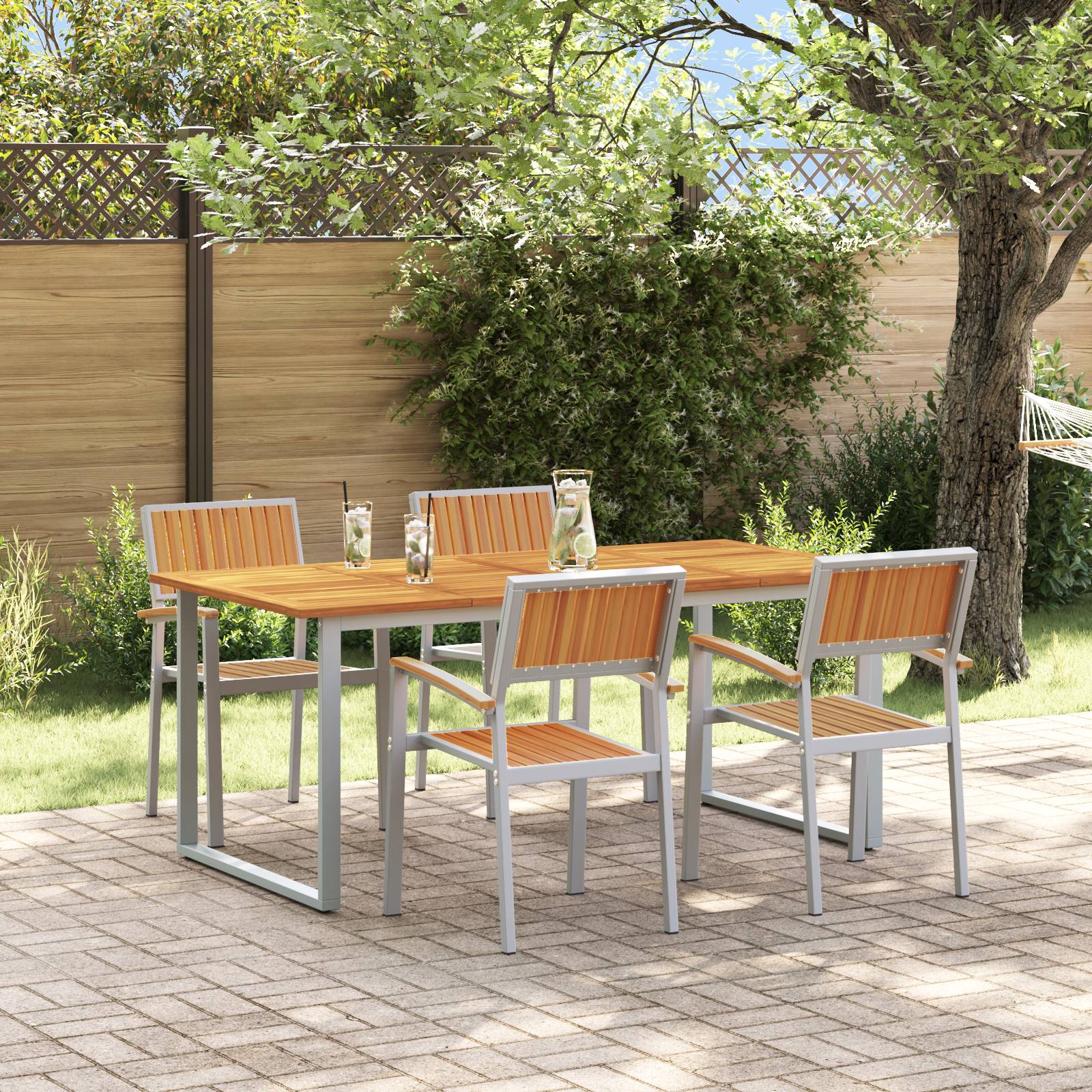 vidaXL 5-tlg. Garten-Essgruppe Grau Stahl und Massivholz Akazie