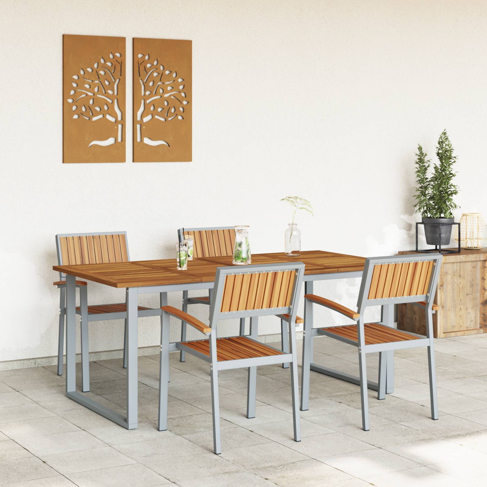 vidaXL 5-tlg. Garten-Essgruppe Grau Stahl und Massivholz Akazie