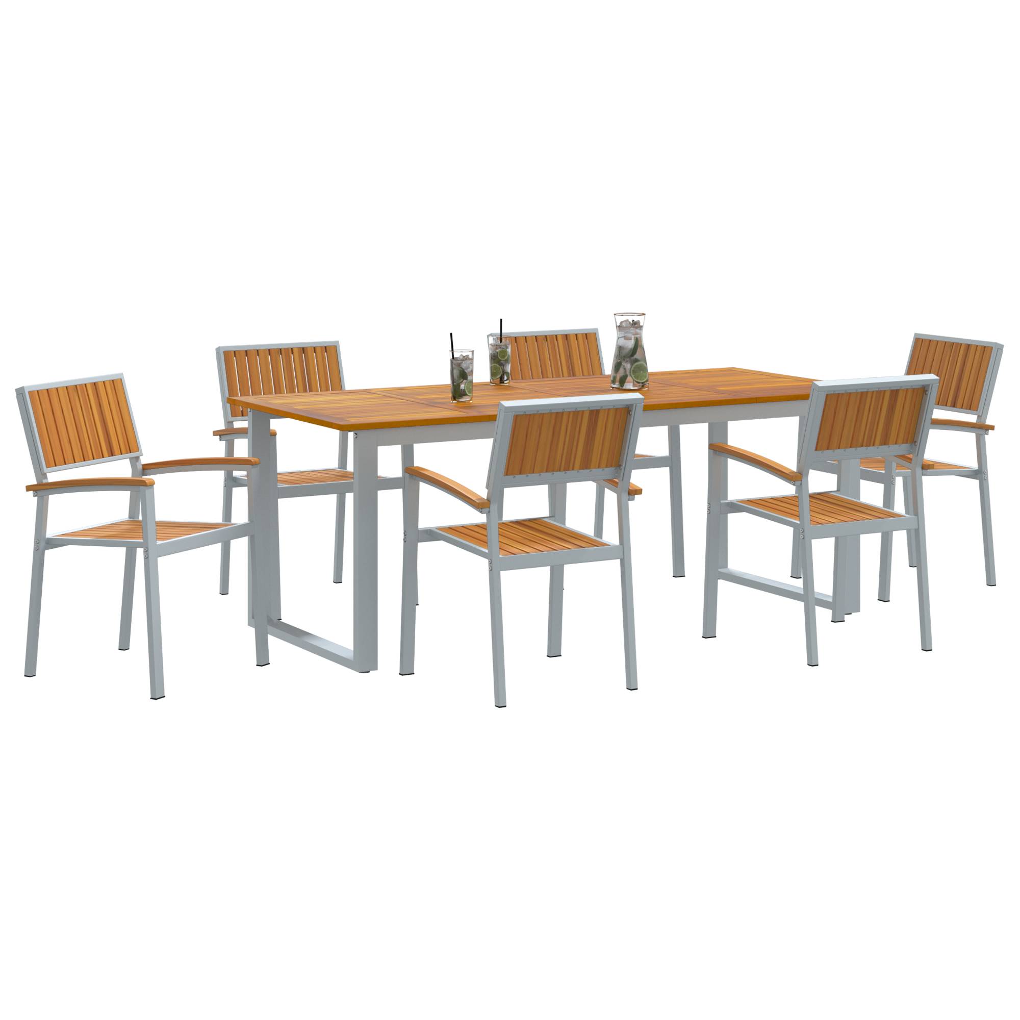 vidaXL 7-tlg. Garten-Essgruppe Grau Stahl und Massivholz Akazie