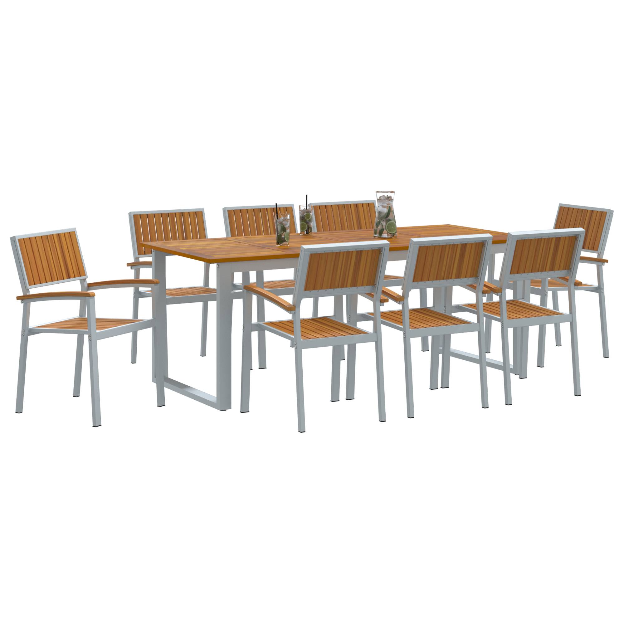 vidaXL 9-tlg. Garten-Essgruppe Grau Stahl und Massivholz Akazie