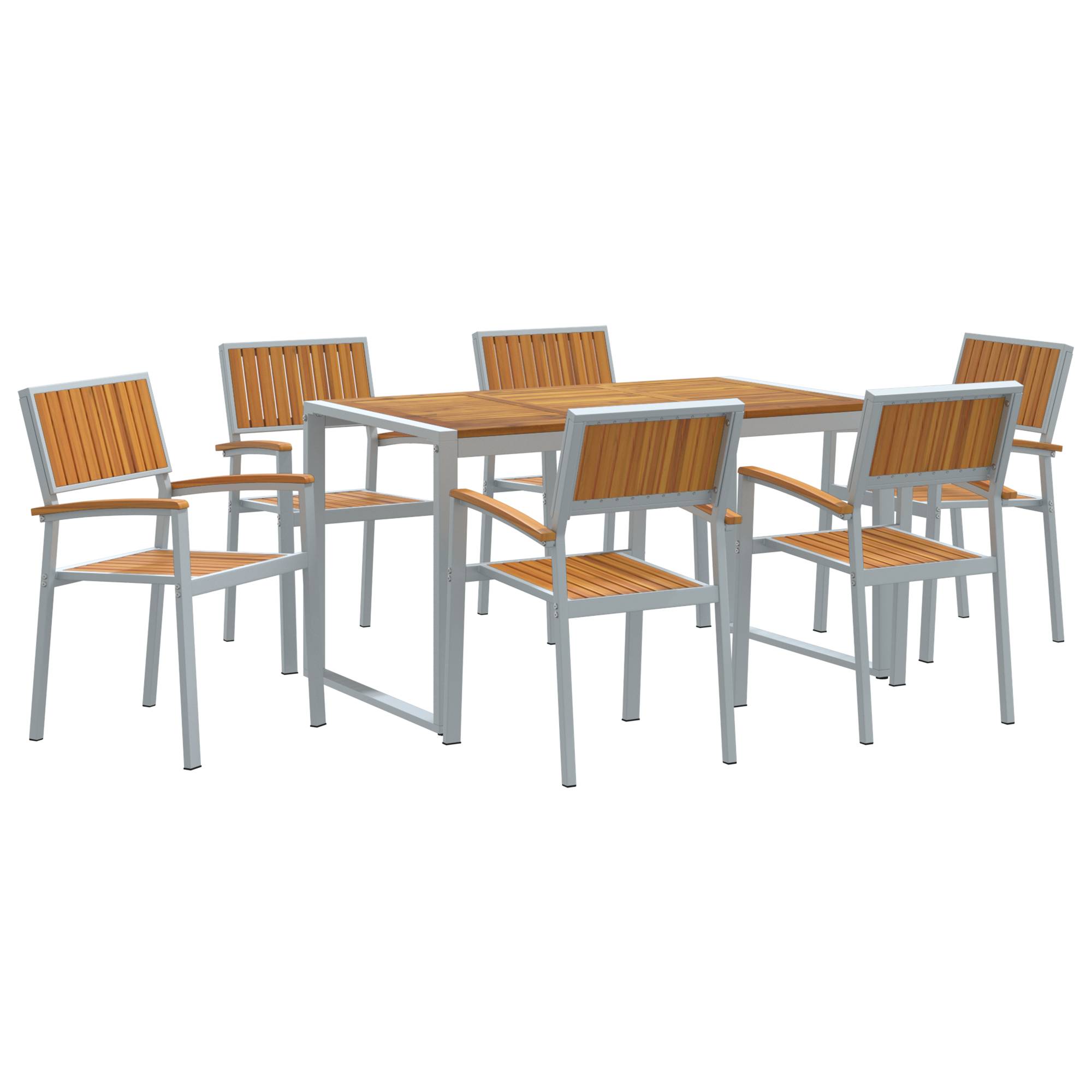 vidaXL 7-teiliges Gartentisch-Set aus massivem Akazienholz und Metall