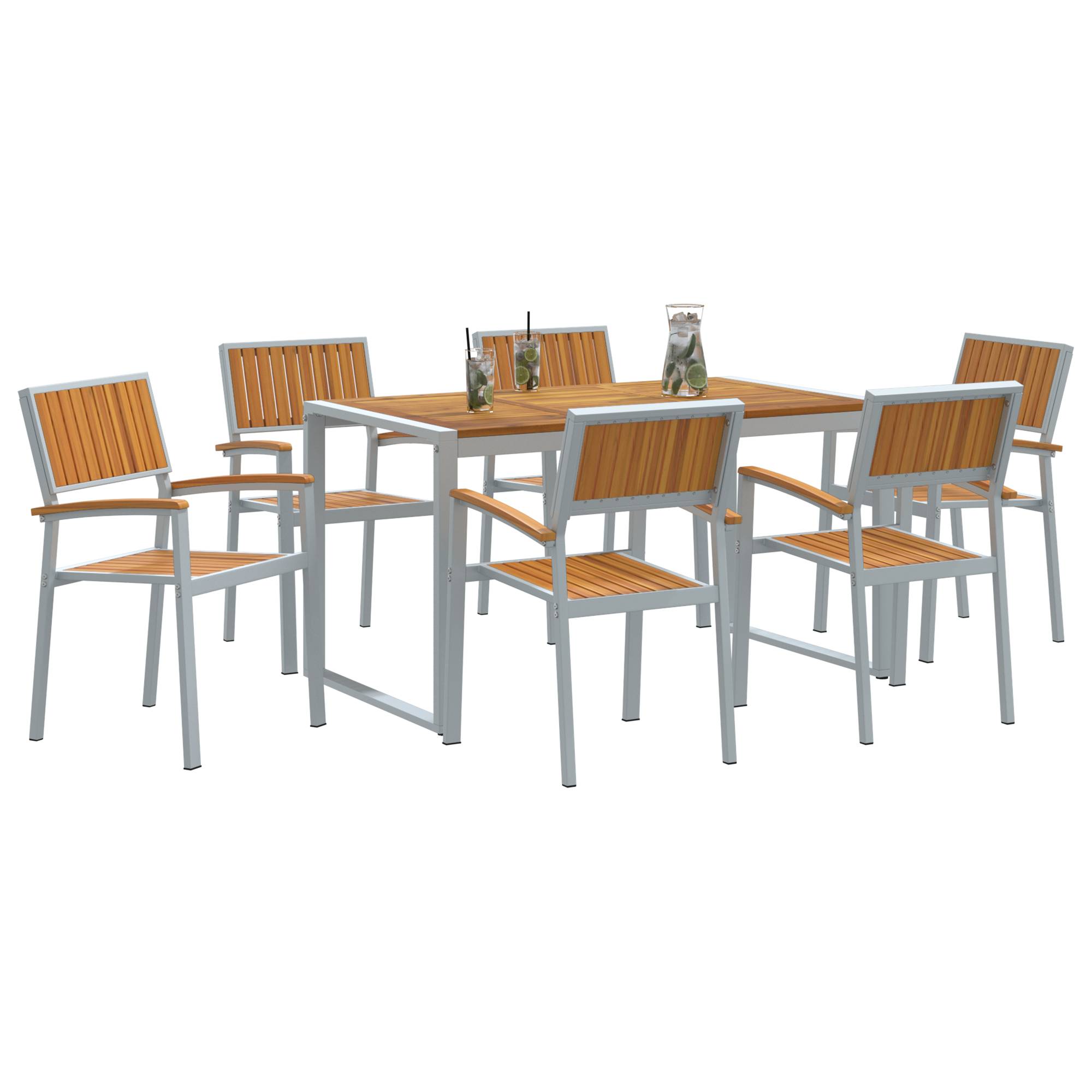 vidaXL 7-teiliges Gartentisch-Set aus massivem Akazienholz und Metall