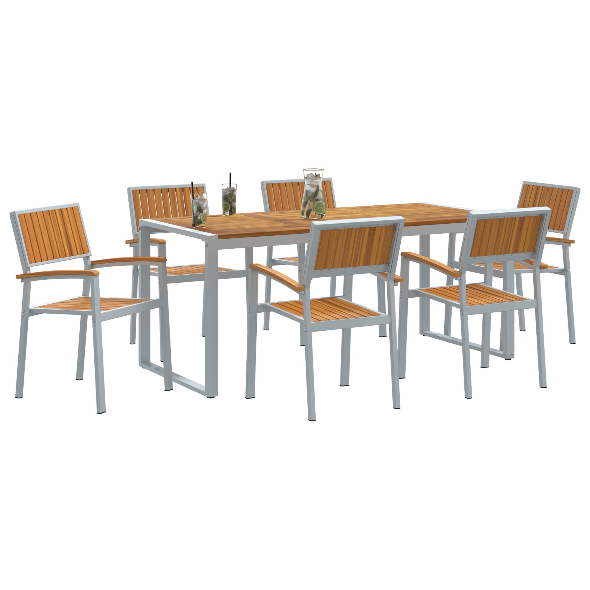 vidaXL 7-teiliges Garten-Esszimmer-Set aus massivem Akazienholz und Metall