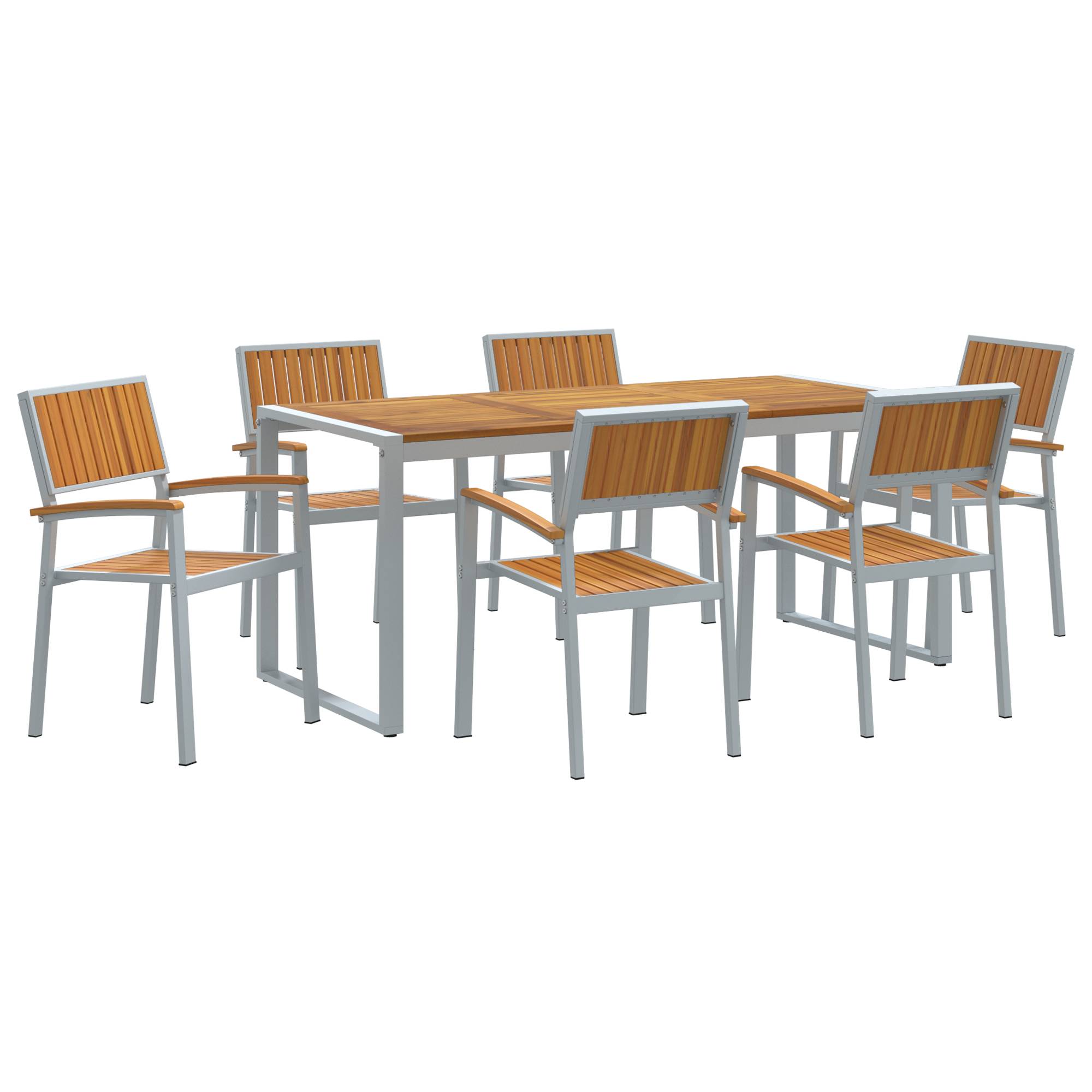 vidaXL 7-teiliges Garten-Esszimmer-Set aus massivem Akazienholz und Metall
