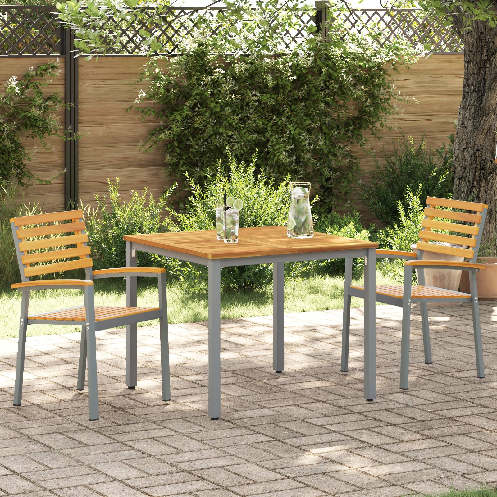 vidaXL Gartenstühle 2 Stk. Grau Massivholz Akazie und Stahl