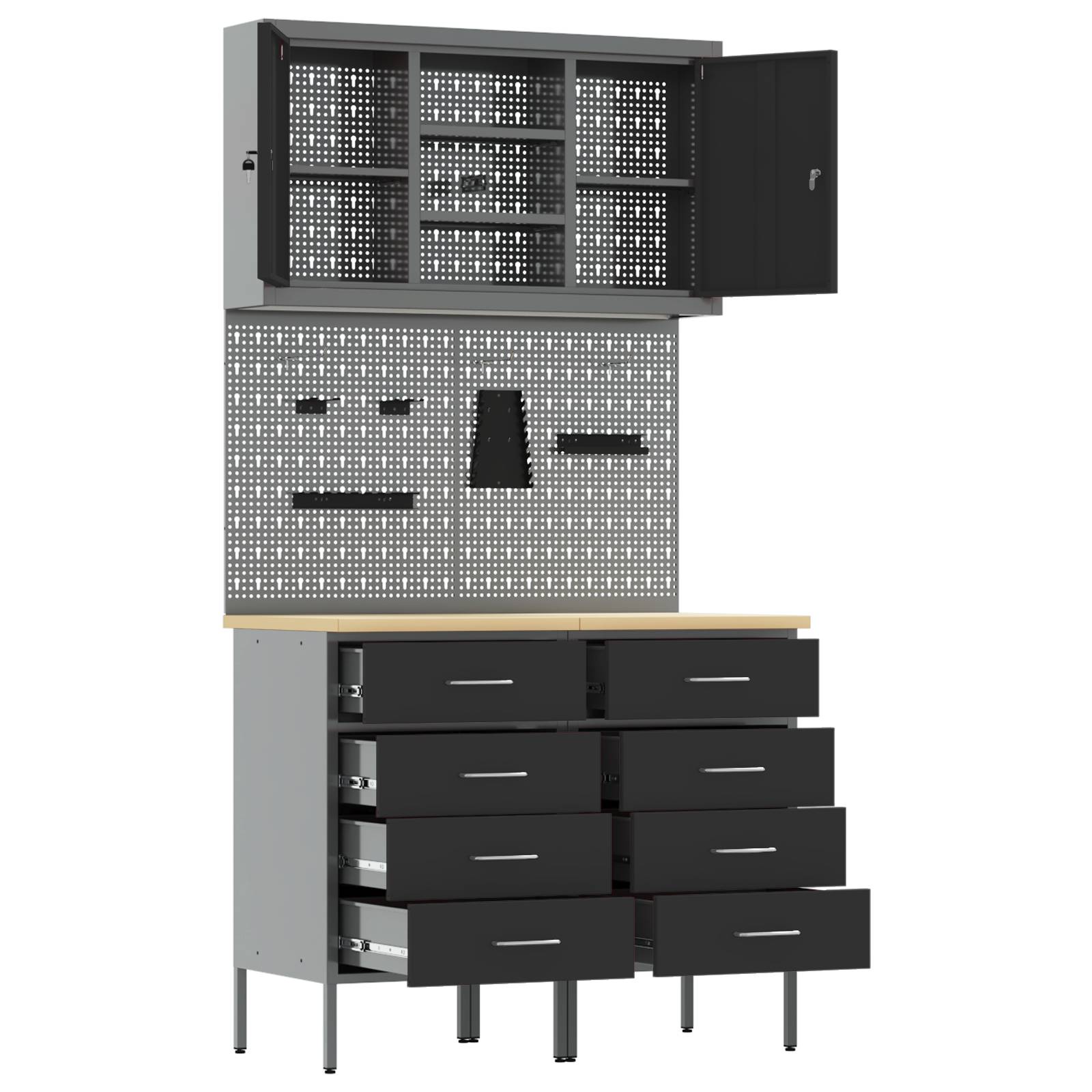 vidaXL 5-teiliges Werkbank-Set Schwarz Stahl