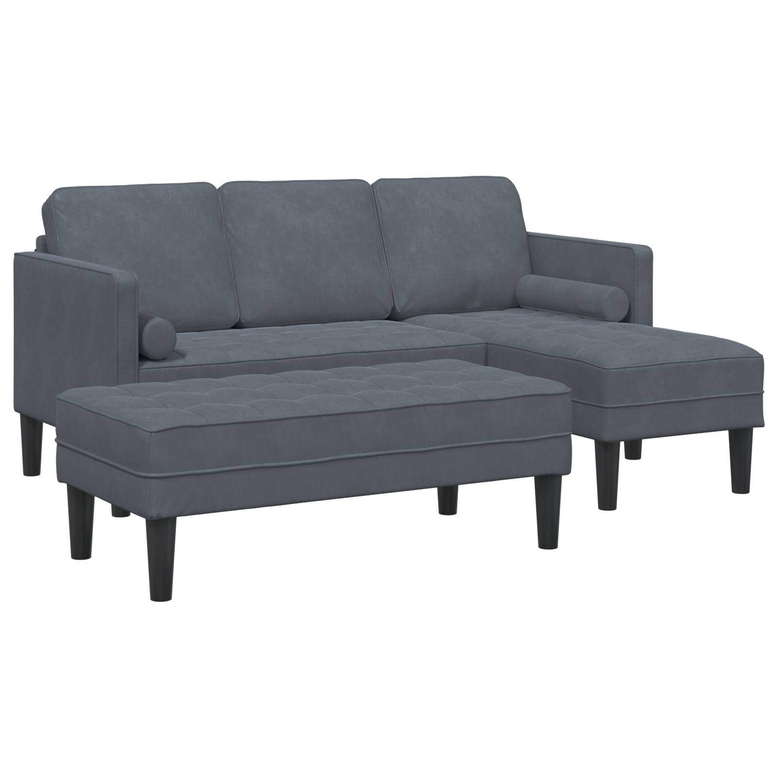 vidaXL Garten Sofa mit Bank und Kissen L-förmig Dunkelgraues Velvet