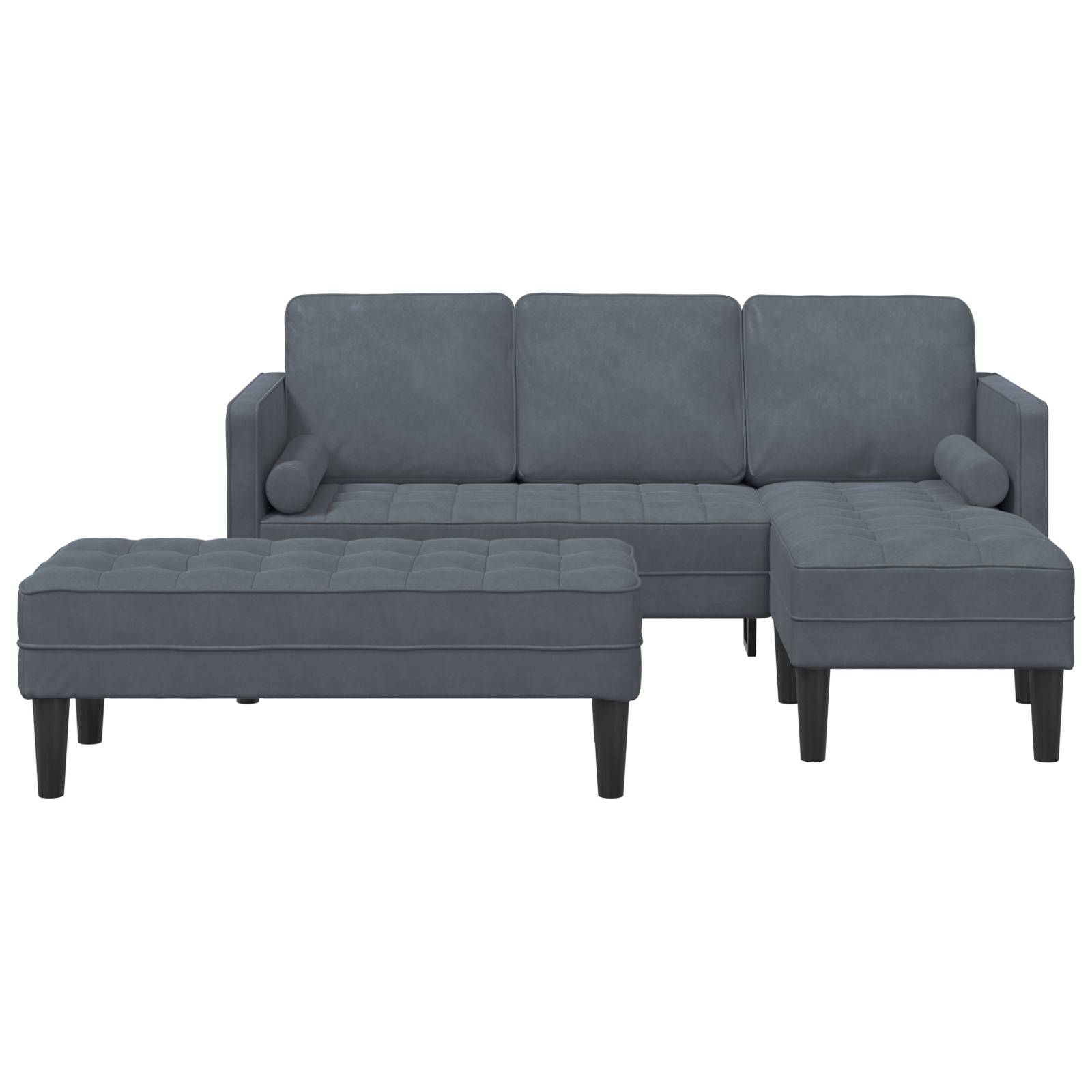 vidaXL Garten Sofa mit Bank und Kissen L-förmig Dunkelgraues Velvet