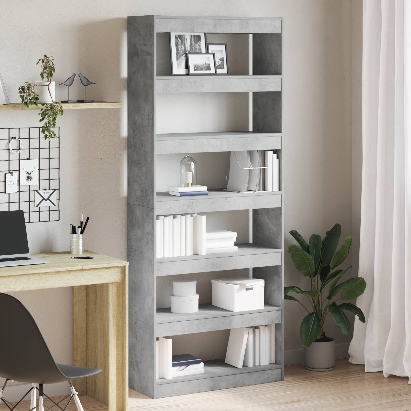 vidaXL Beton Grau Bücherregal Beton grau Holzwerkstoff 80 x 30 x 198 cm