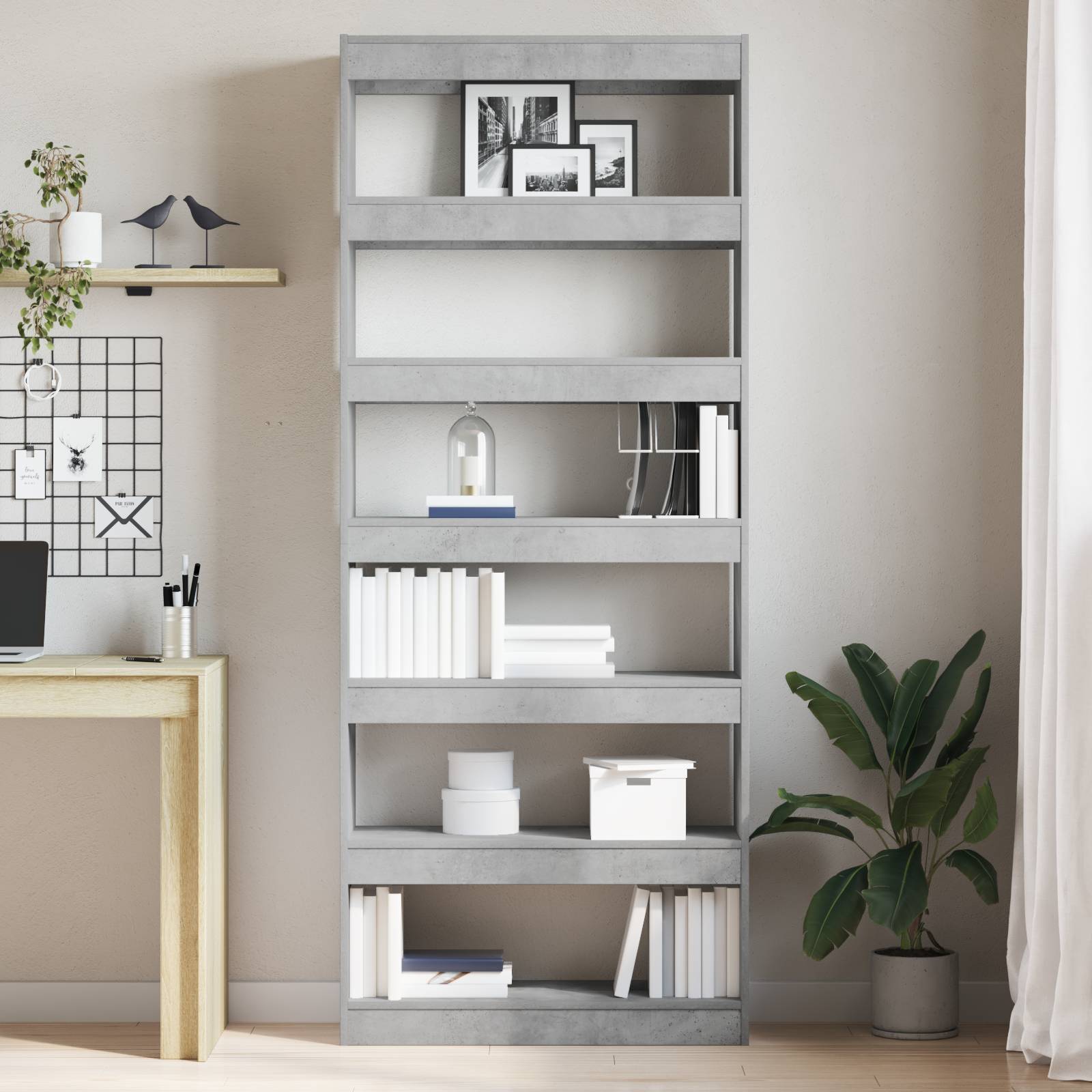vidaXL Beton Grau Bücherregal Beton grau Holzwerkstoff 80 x 30 x 198 cm