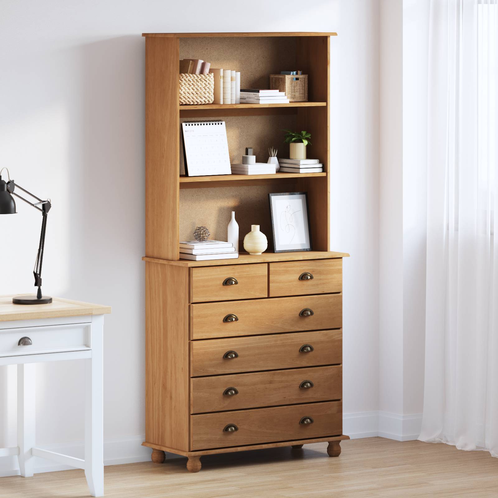 vidaXL Hutch 'ASKIM'Honigbraun 91x40x199.5 cm Massives Holz Kiefer