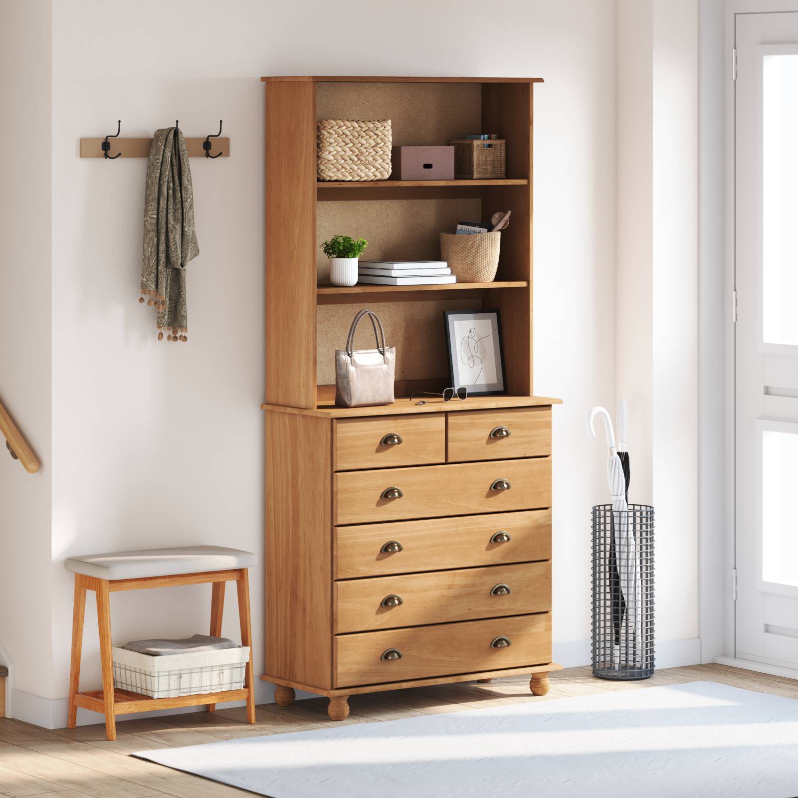 vidaXL Hutch 'ASKIM'Honigbraun 91x40x199.5 cm Massives Holz Kiefer