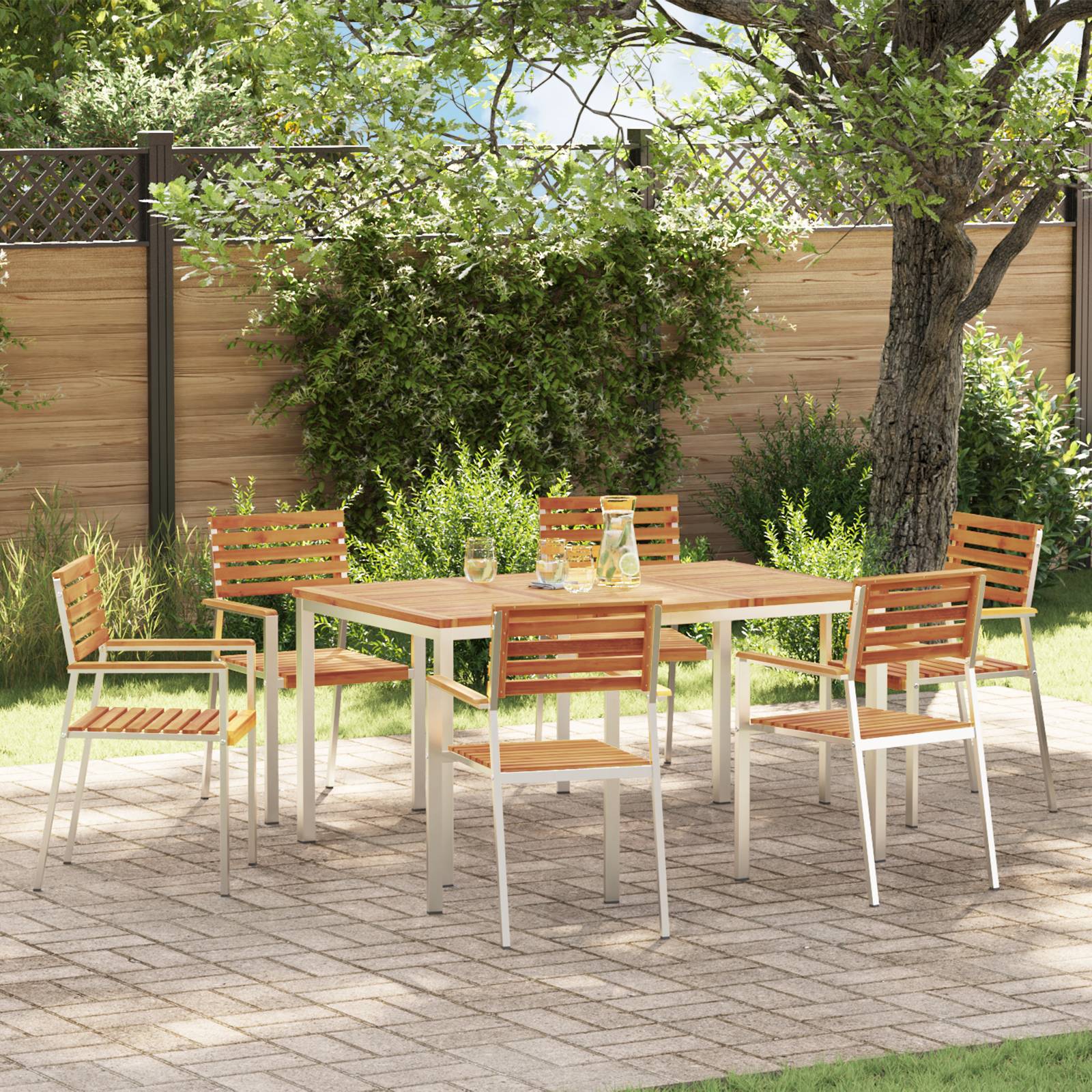 vidaXL 7-teilige Garten Essgruppe Massivholz Akazie