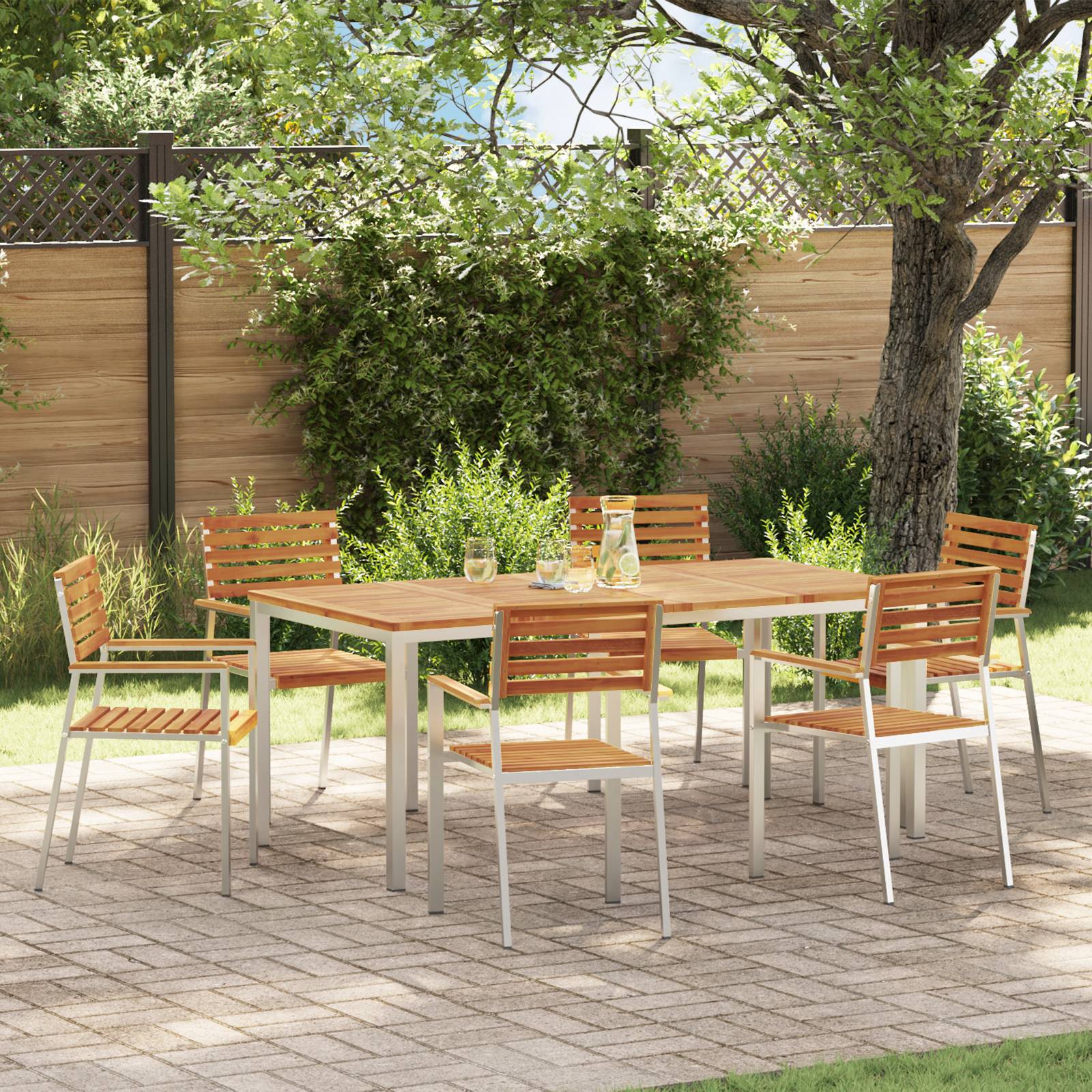 vidaXL 7-teiliges Garten Dining Set Massivholz Akazie