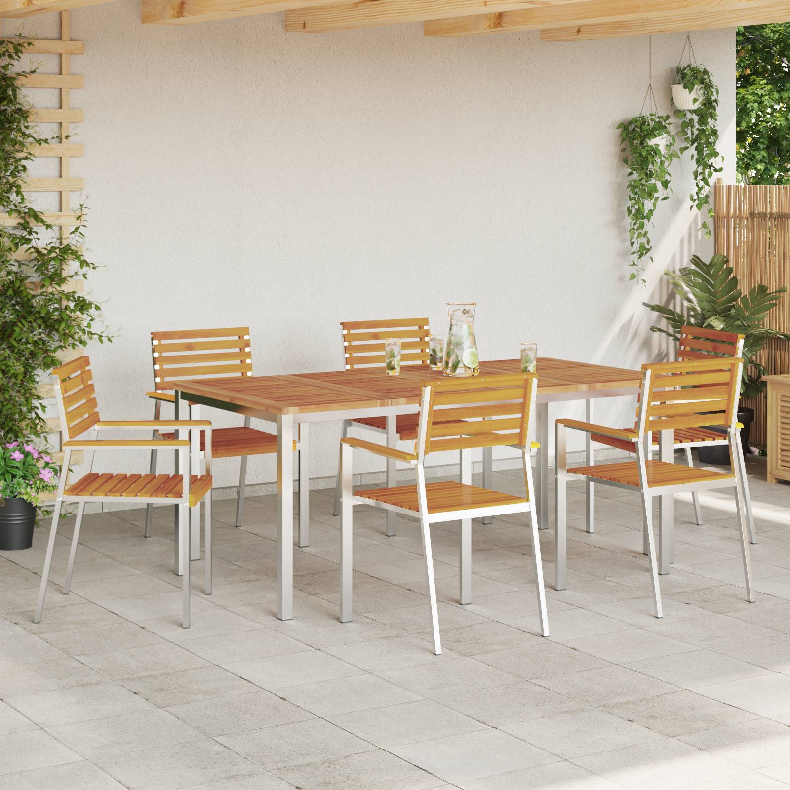 vidaXL 7-teiliges Garten Dining Set Massivholz Akazie