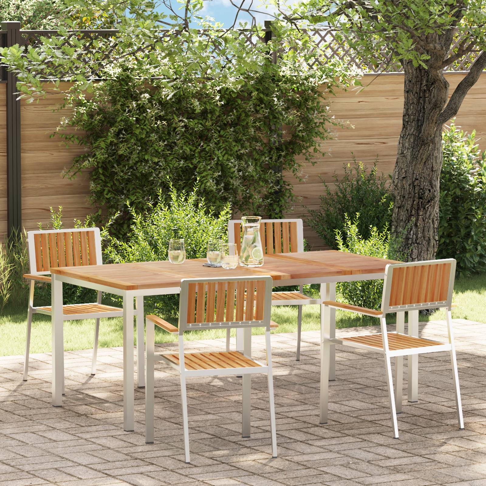 vidaXL 5-teilige Garten Essgruppe aus solidem Teakholz