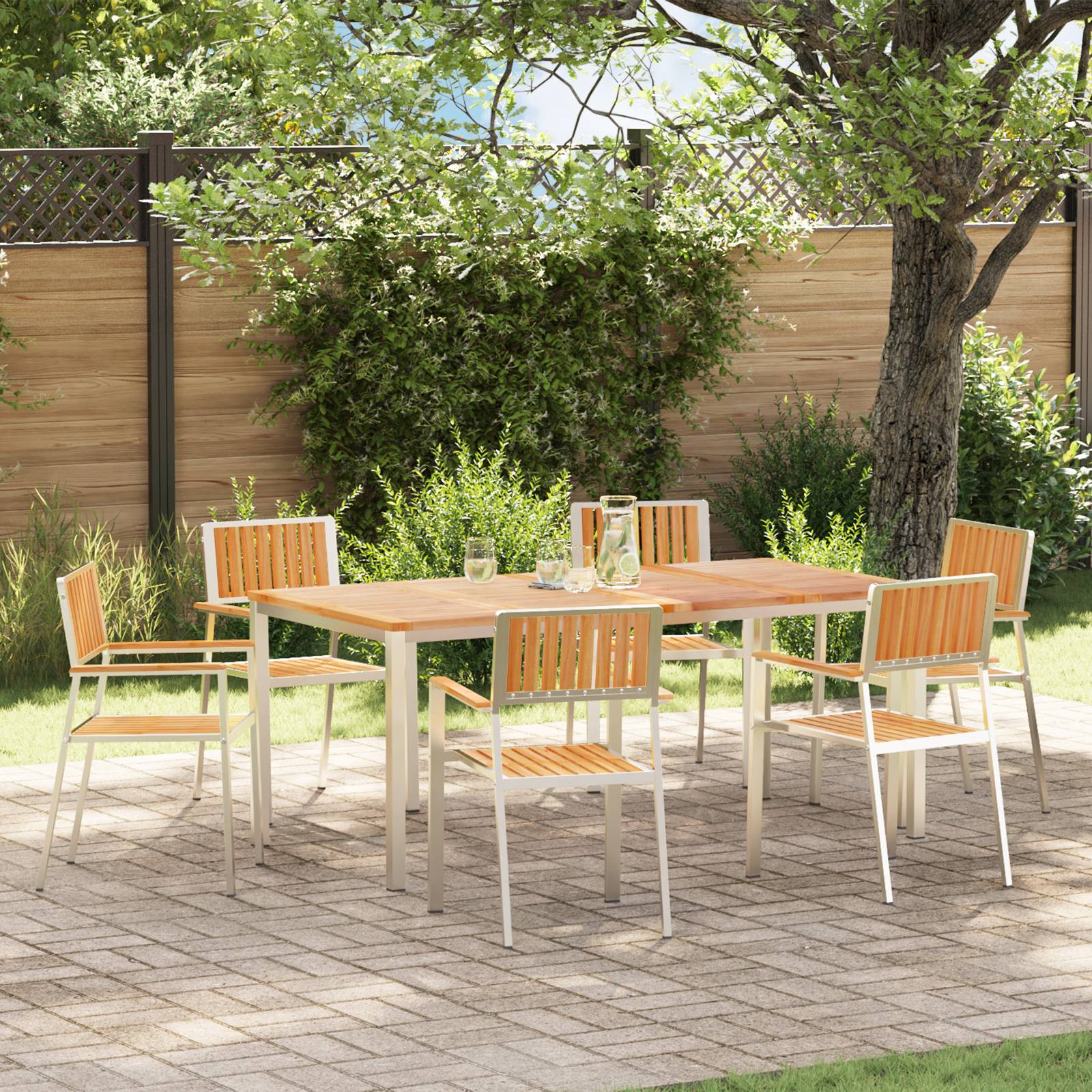 vidaXL 7-teiliges Gartentischset Massivholz Teak