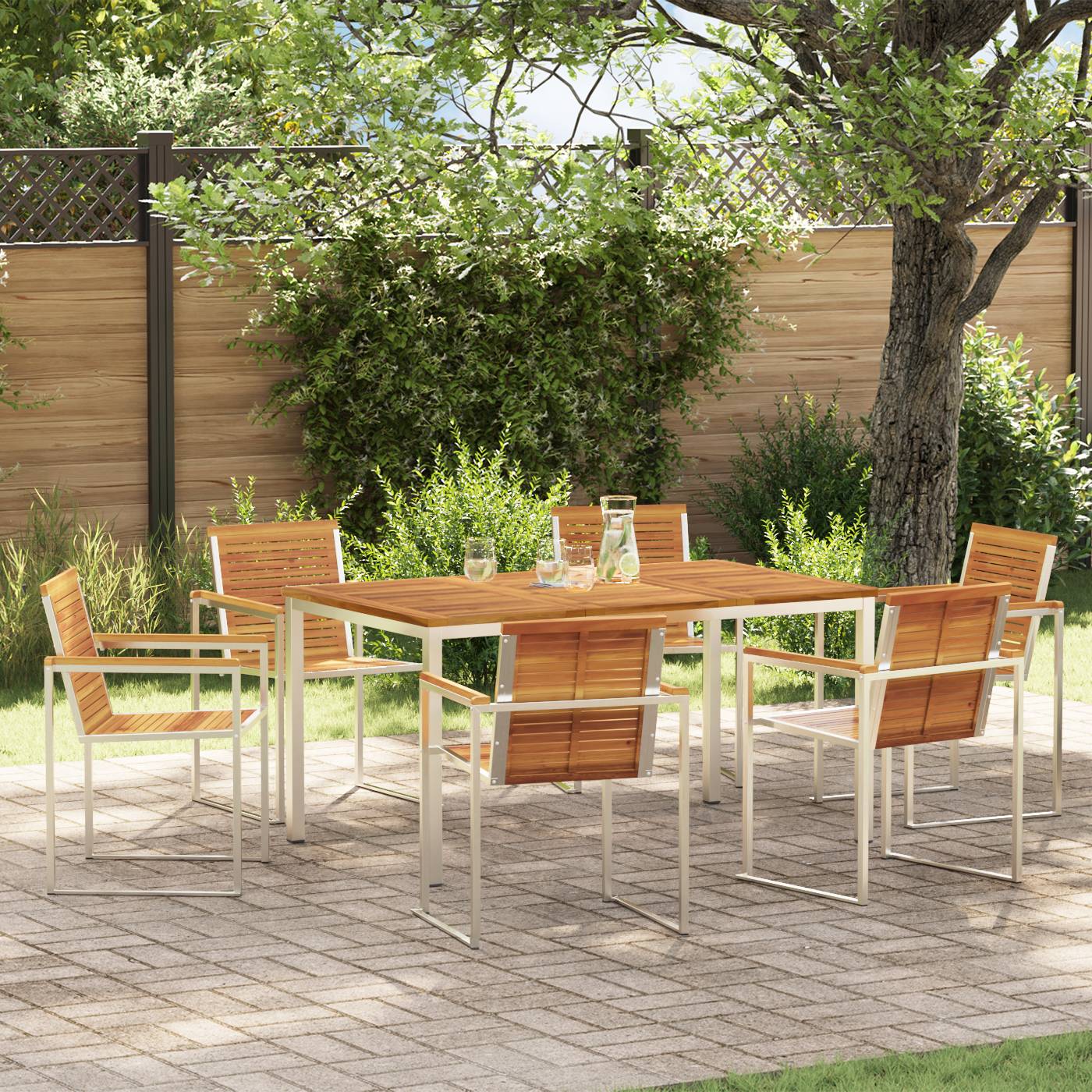 vidaXL 7-teilige Garten Essgruppe Solid Wood Akazie