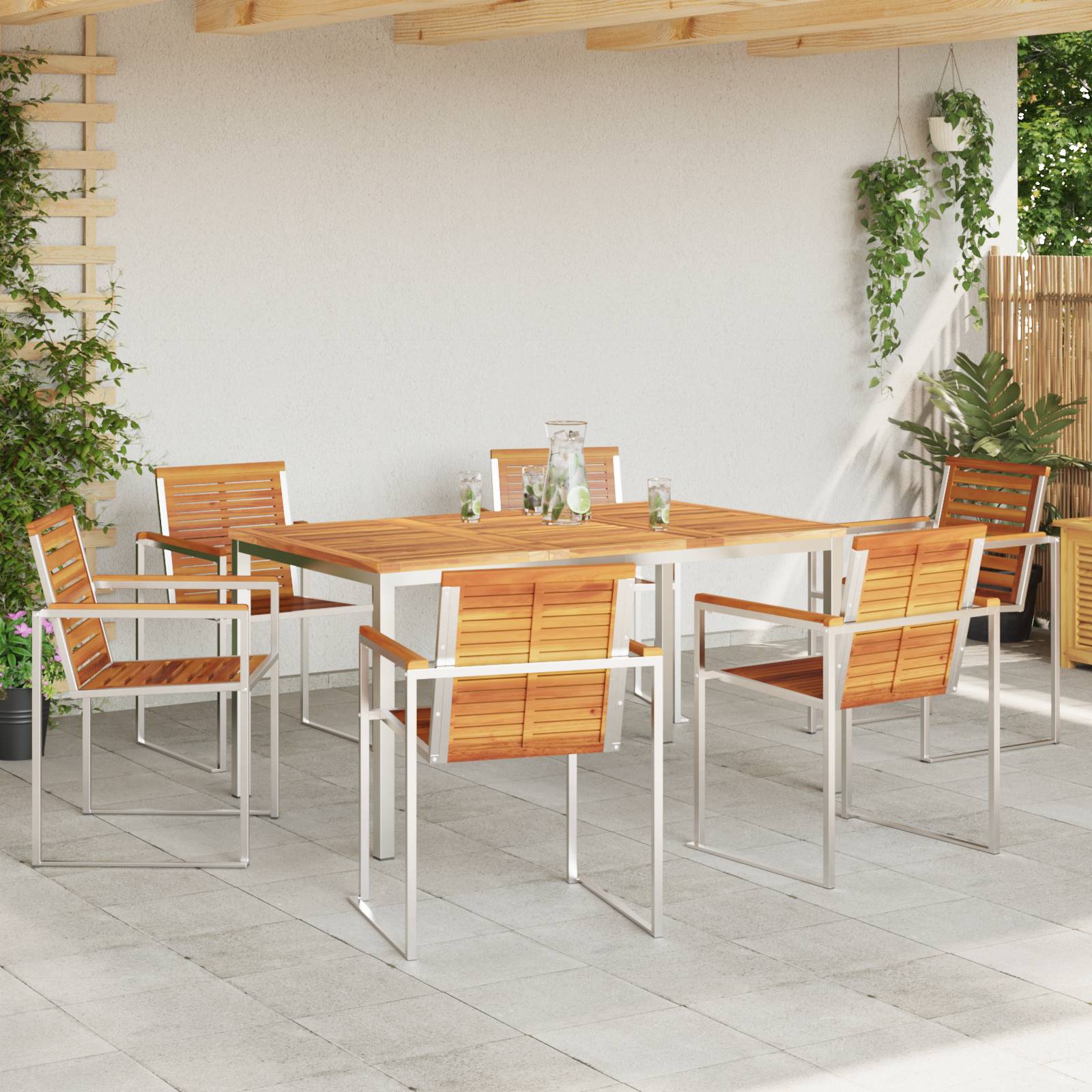 vidaXL 7-teilige Garten Essgruppe Solid Wood Akazie
