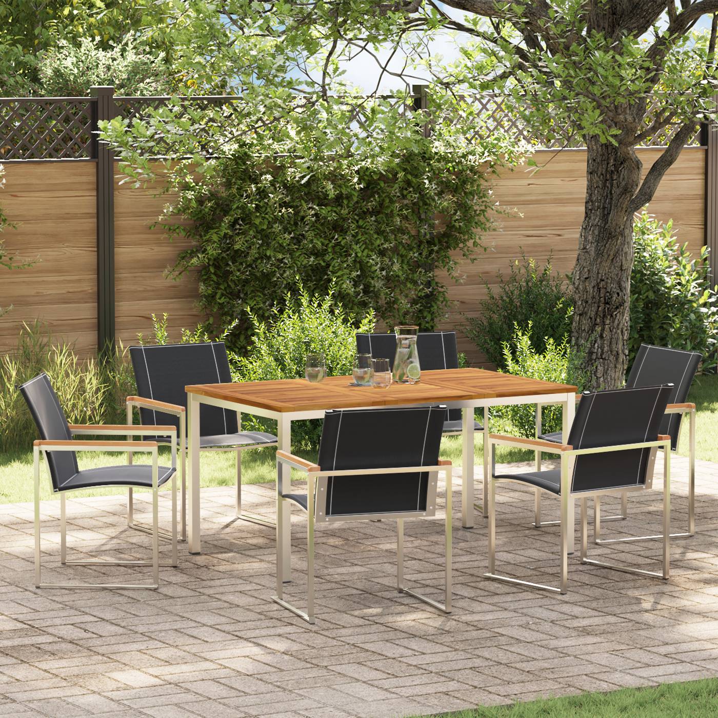 vidaXL 7-teilige Garten Essgruppe aus massivem Akazienholz