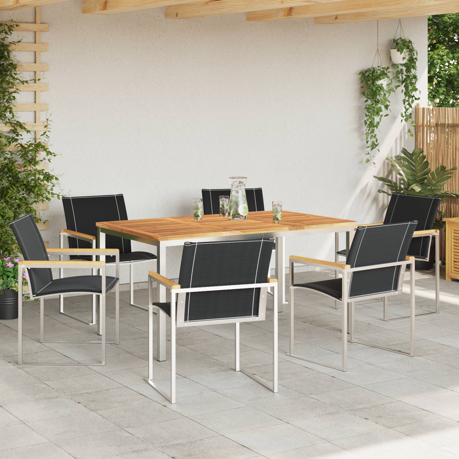 vidaXL 7-teilige Garten Essgruppe aus massivem Akazienholz