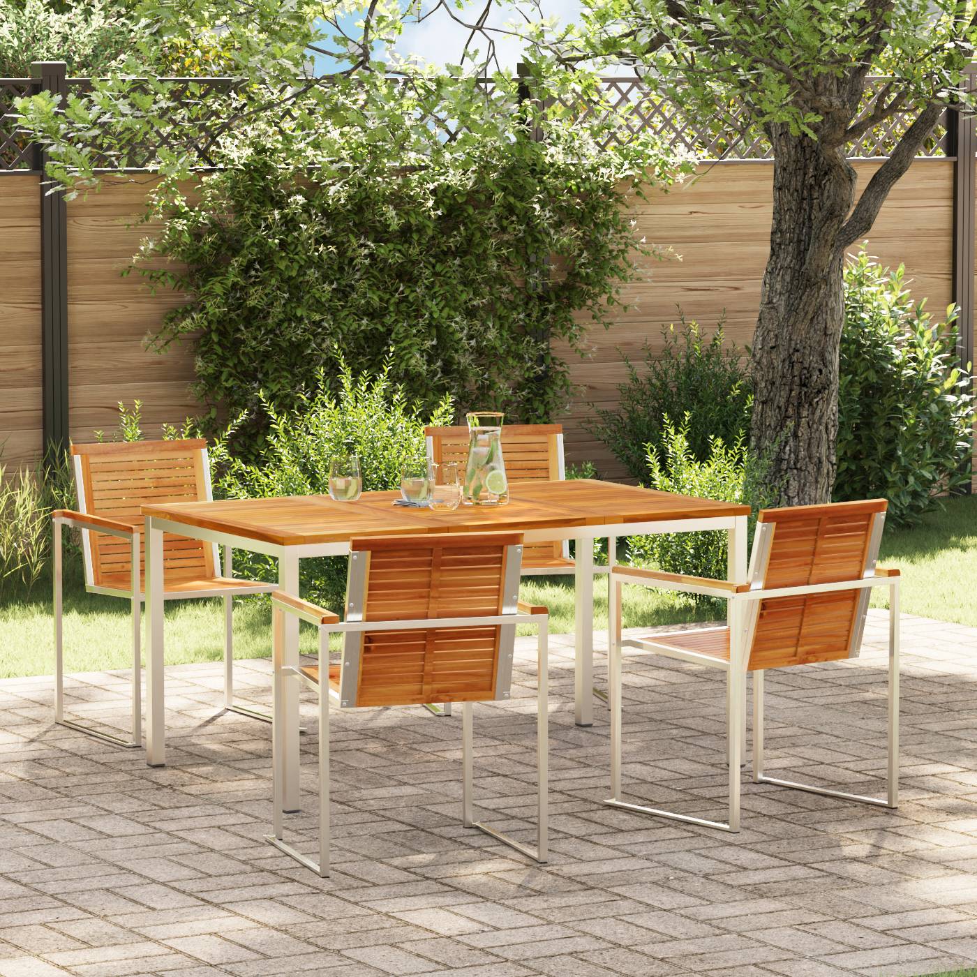 vidaXL 5-teiliges Garten Esszimmer Set aus massivem Teakholz