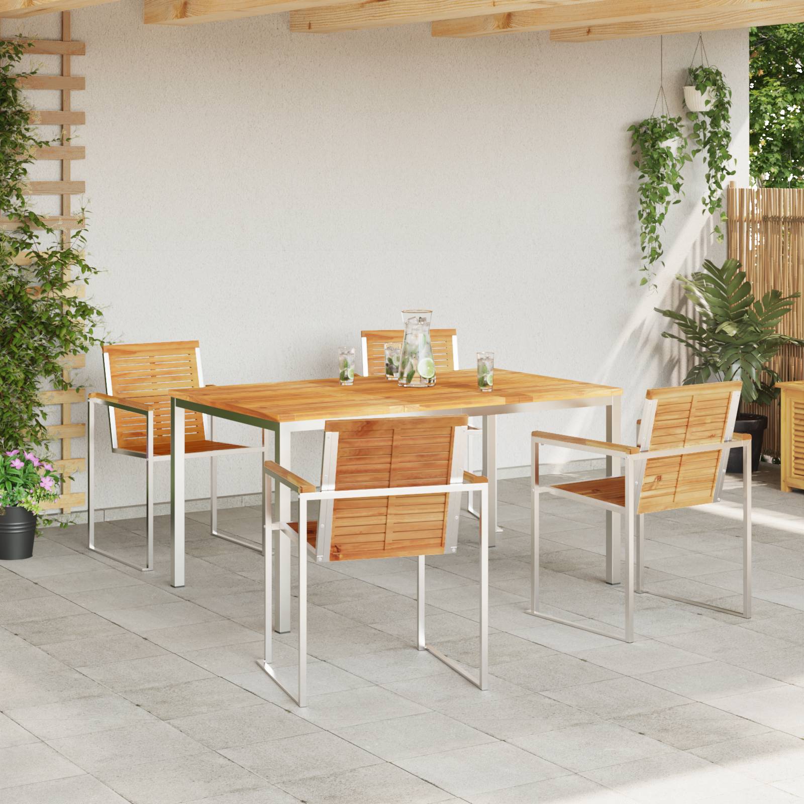 vidaXL 5-teiliges Garten Esszimmer Set aus massivem Teakholz