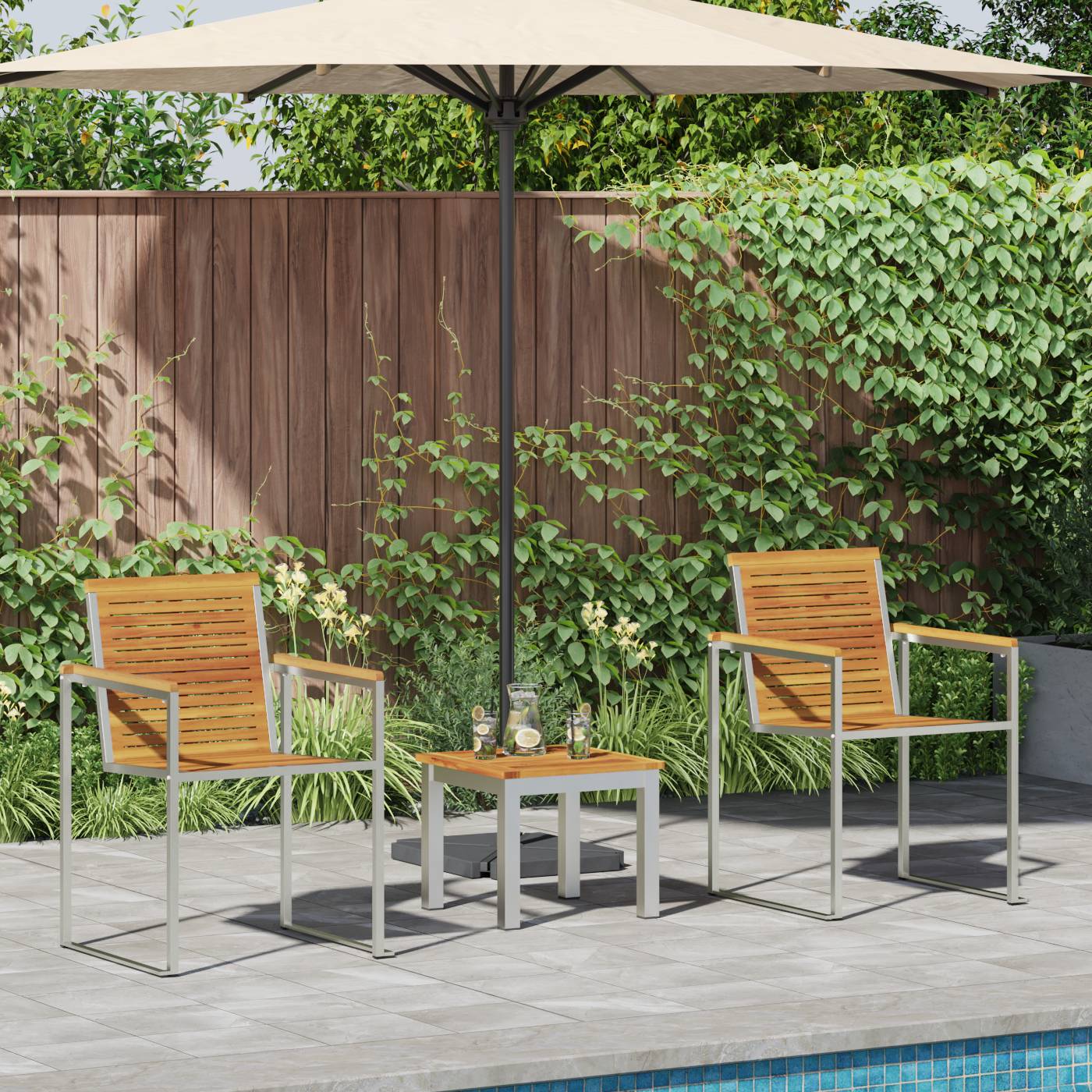 vidaXL Sonnenliege mit Gartenstühlen 3 Teile Massivholz Akazie