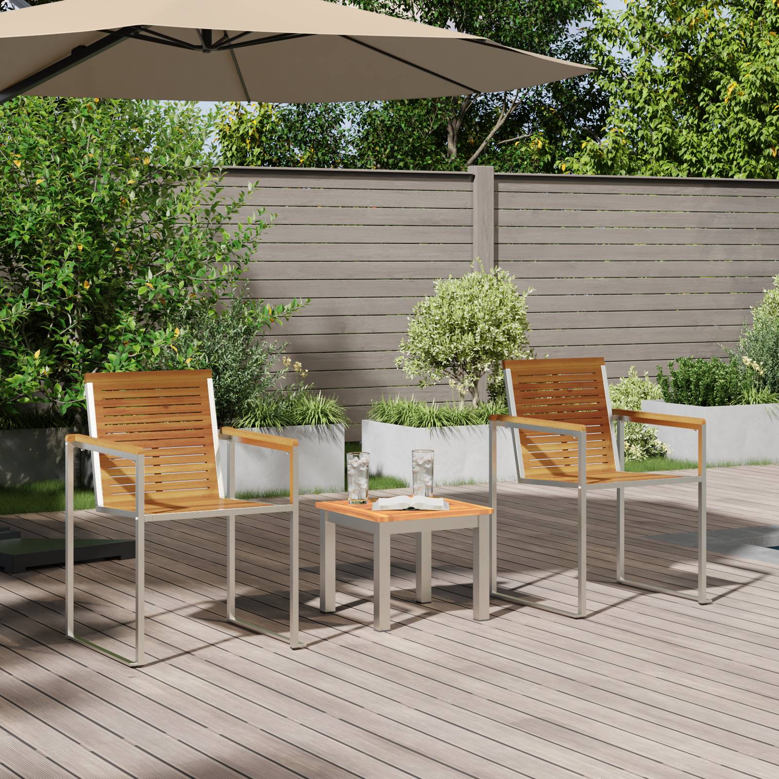 vidaXL Sonnenliege mit Gartenstühlen 3 Teile Massivholz Akazie