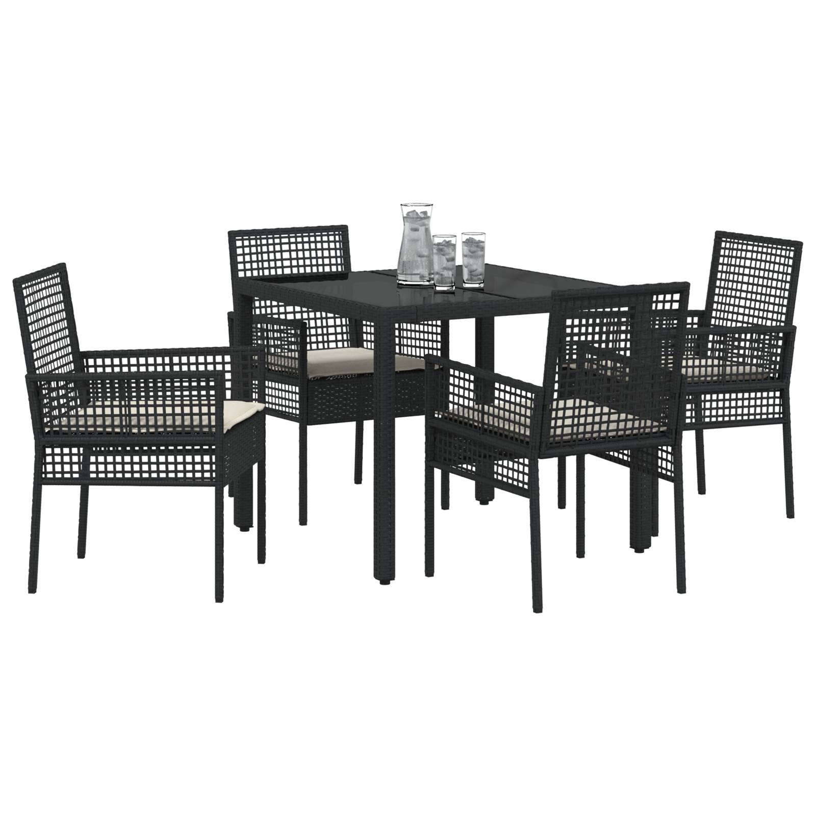 vidaXL 5-tlg. Garten-Essgruppe mit Kissen Schwarz Poly Rattan