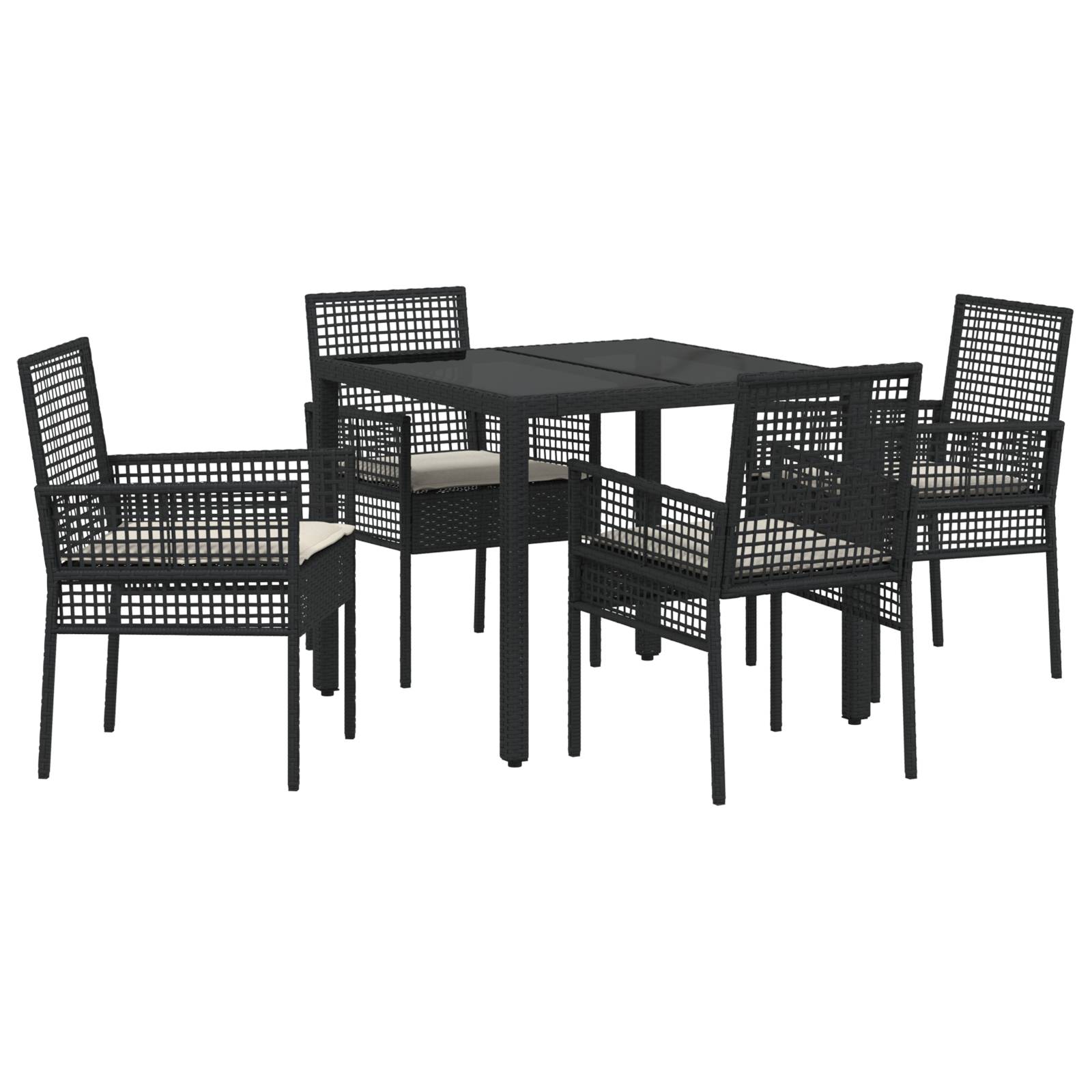 vidaXL 5-tlg. Garten-Essgruppe mit Kissen Schwarz Poly Rattan