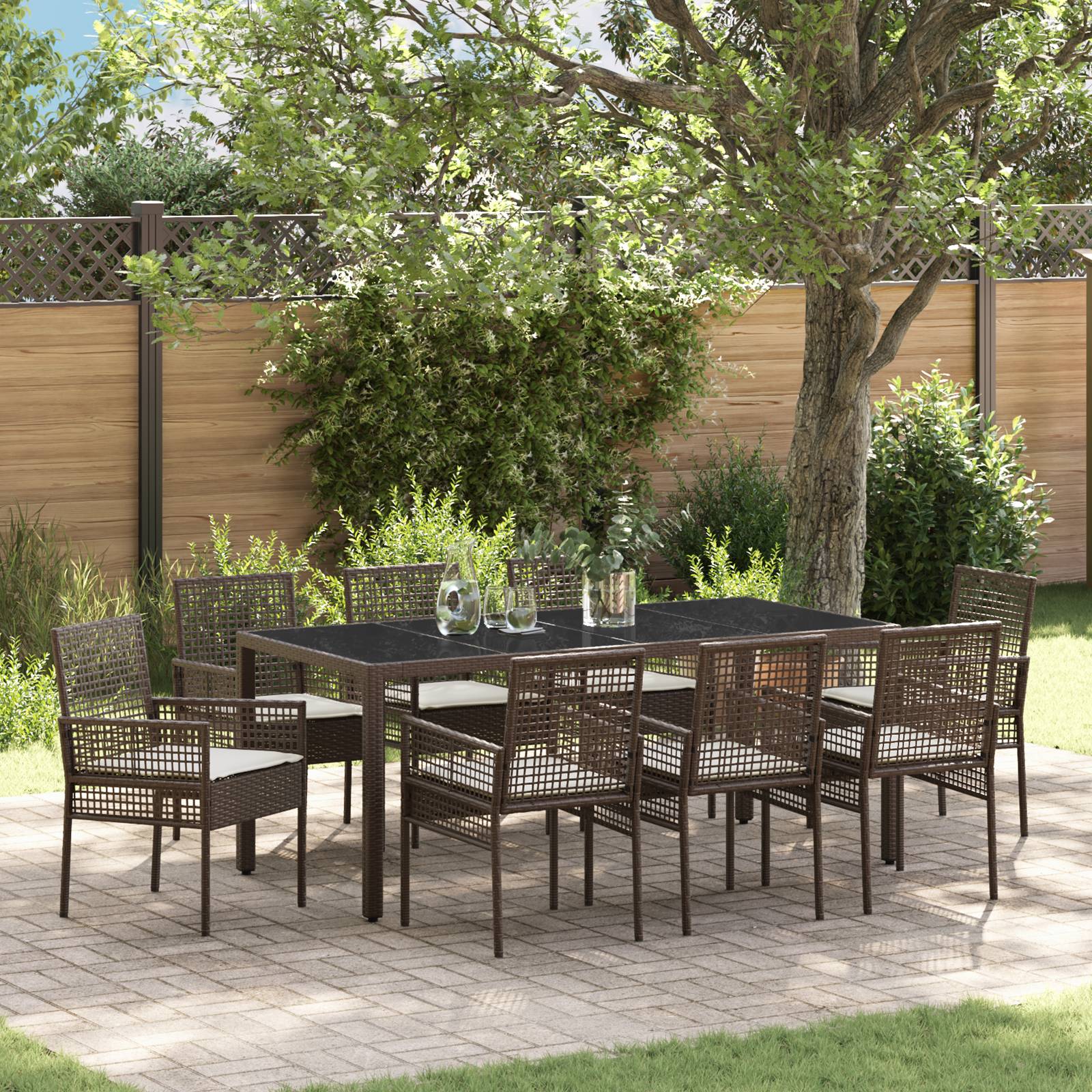 vidaXL 9-teiliges Garten-Esszimmer-Set Braun Poly Rattan