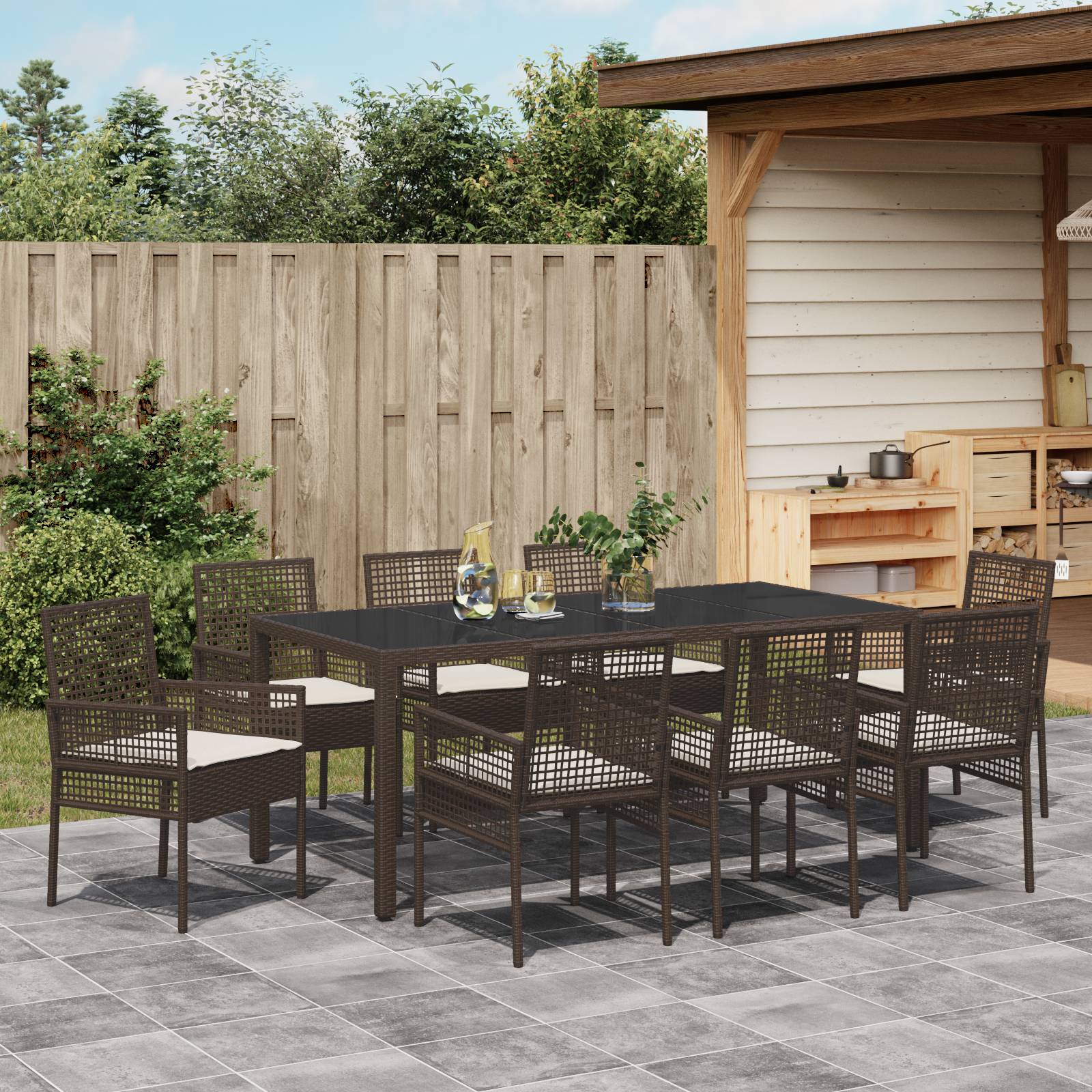 vidaXL 9-teiliges Garten-Esszimmer-Set Braun Poly Rattan
