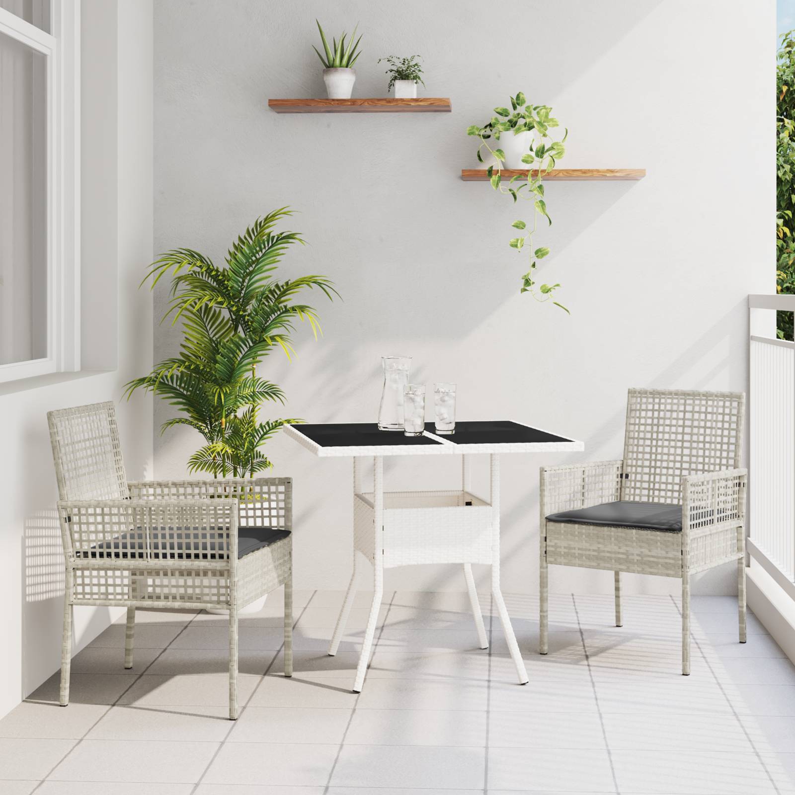 vidaXL 3-tlg. Garten-Essgruppe Hellgrau Poly Rattan