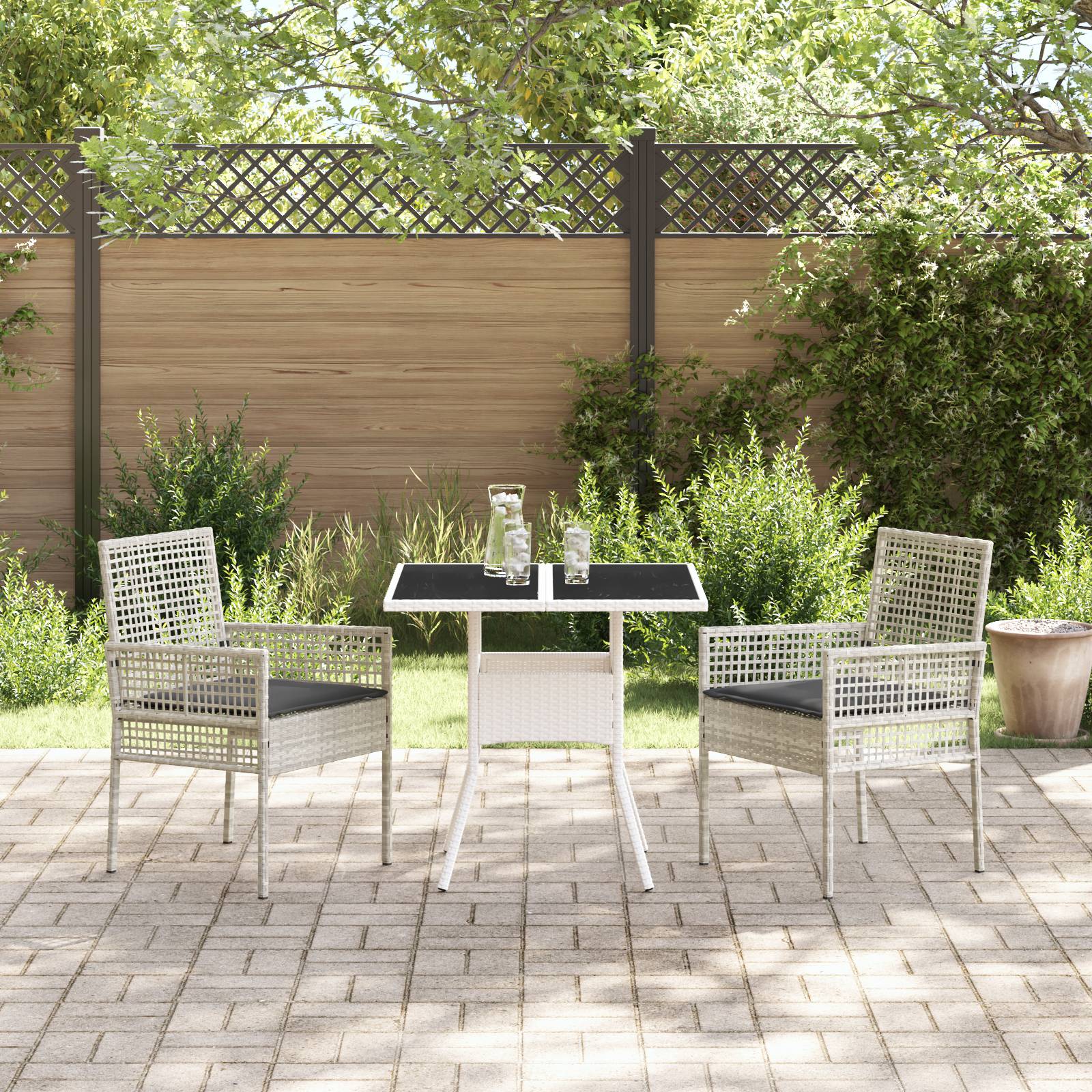 vidaXL 3-tlg. Garten-Essgruppe Hellgrau Poly Rattan