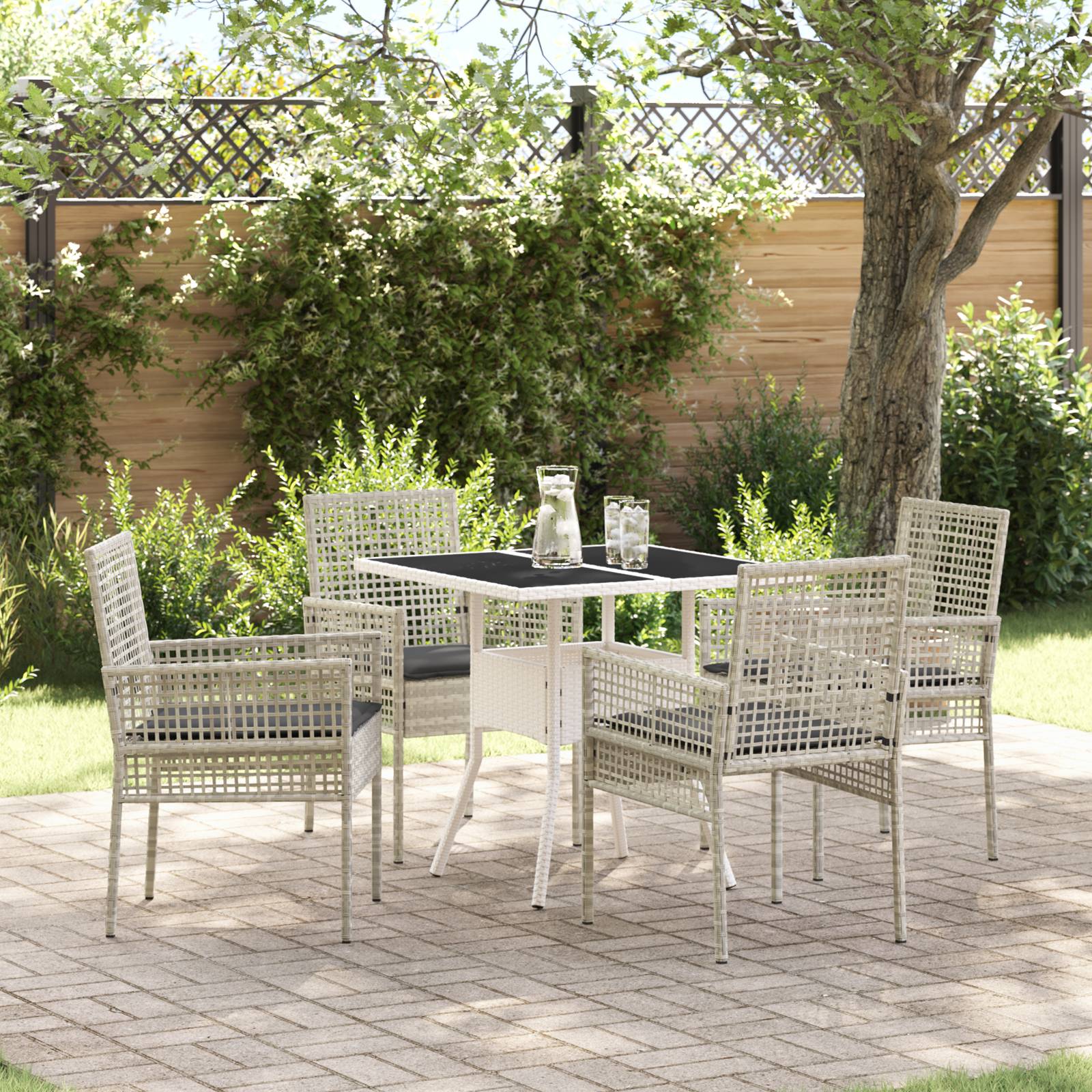 vidaXL 5-teiliges Garten Esszimmer Set Hellgrau Poly Rattan
