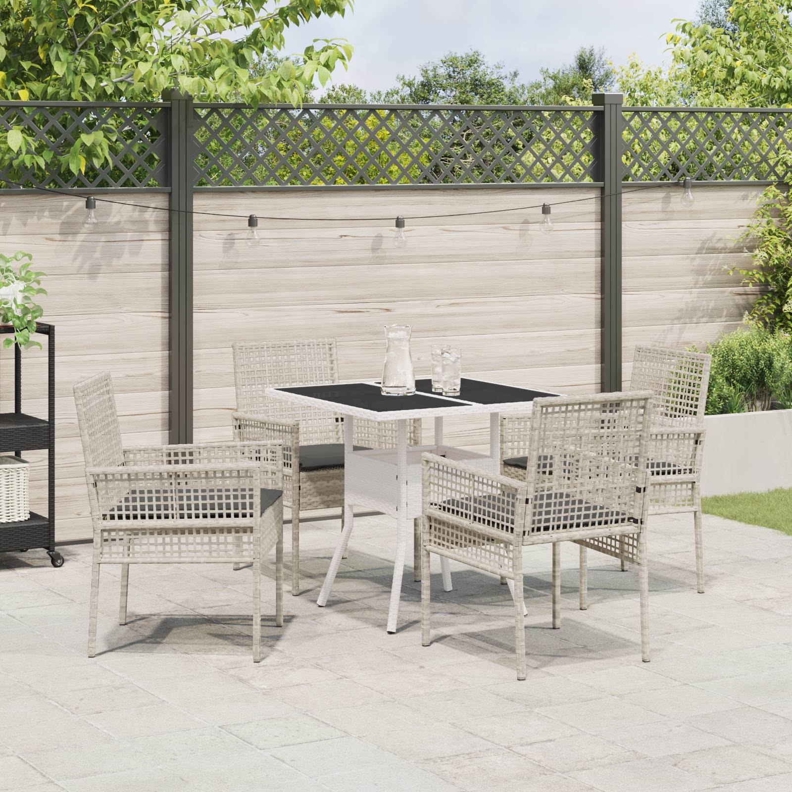 vidaXL 5-teiliges Garten Esszimmer Set Hellgrau Poly Rattan